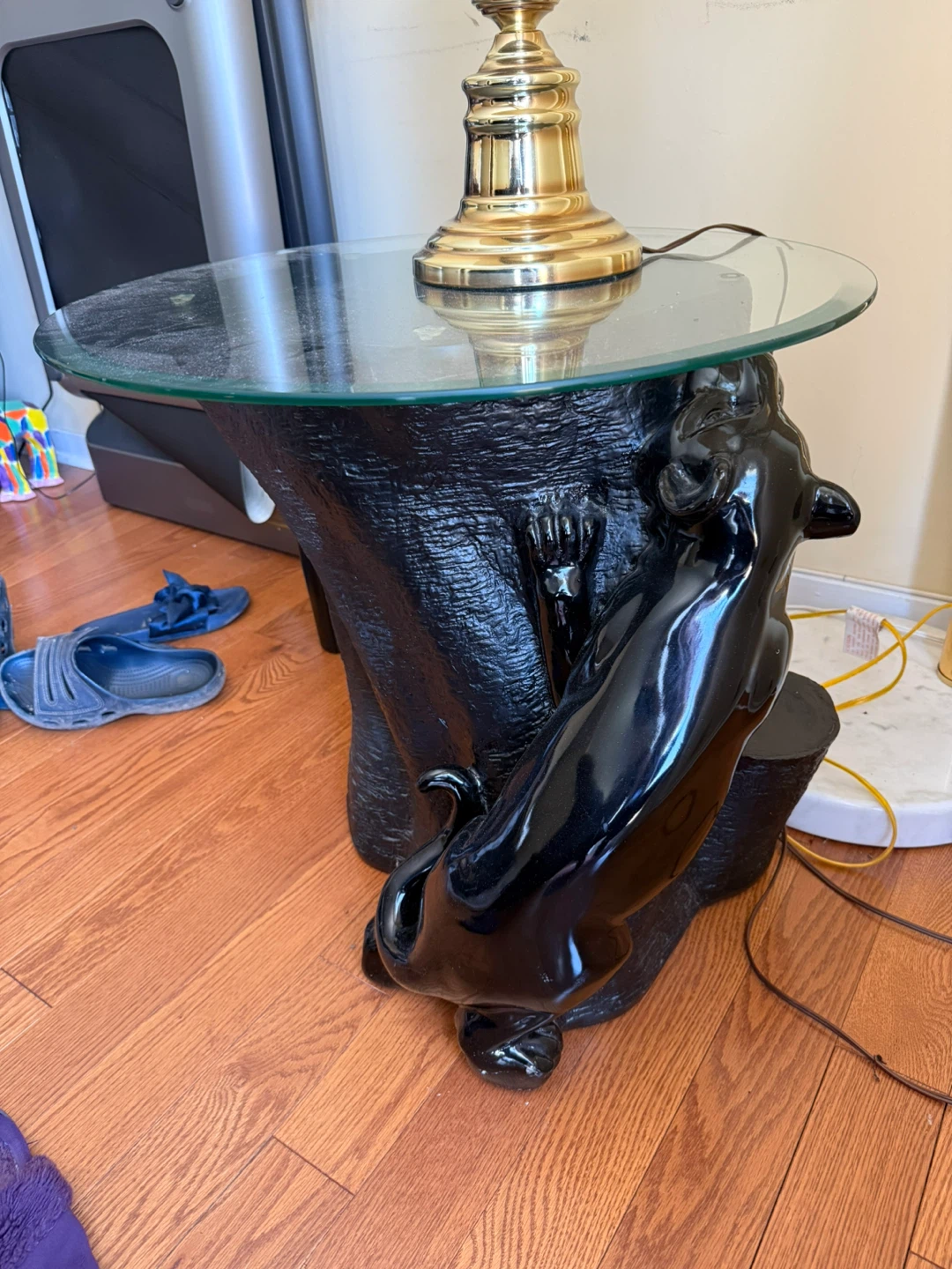 Black Panther End Table with Glass Top