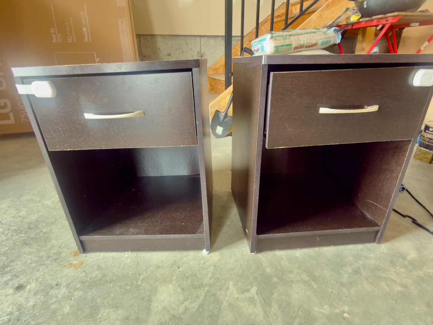 Two Dark Brown Nightstands with Drawer