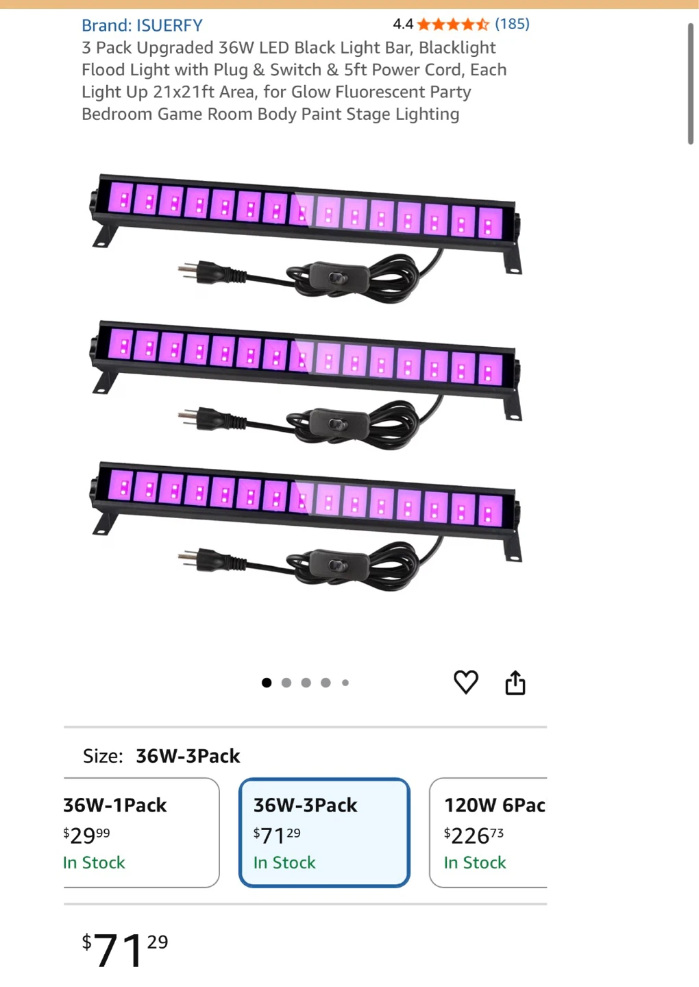 ISUERFY 36W LED Black Light Bar - 3 Pack