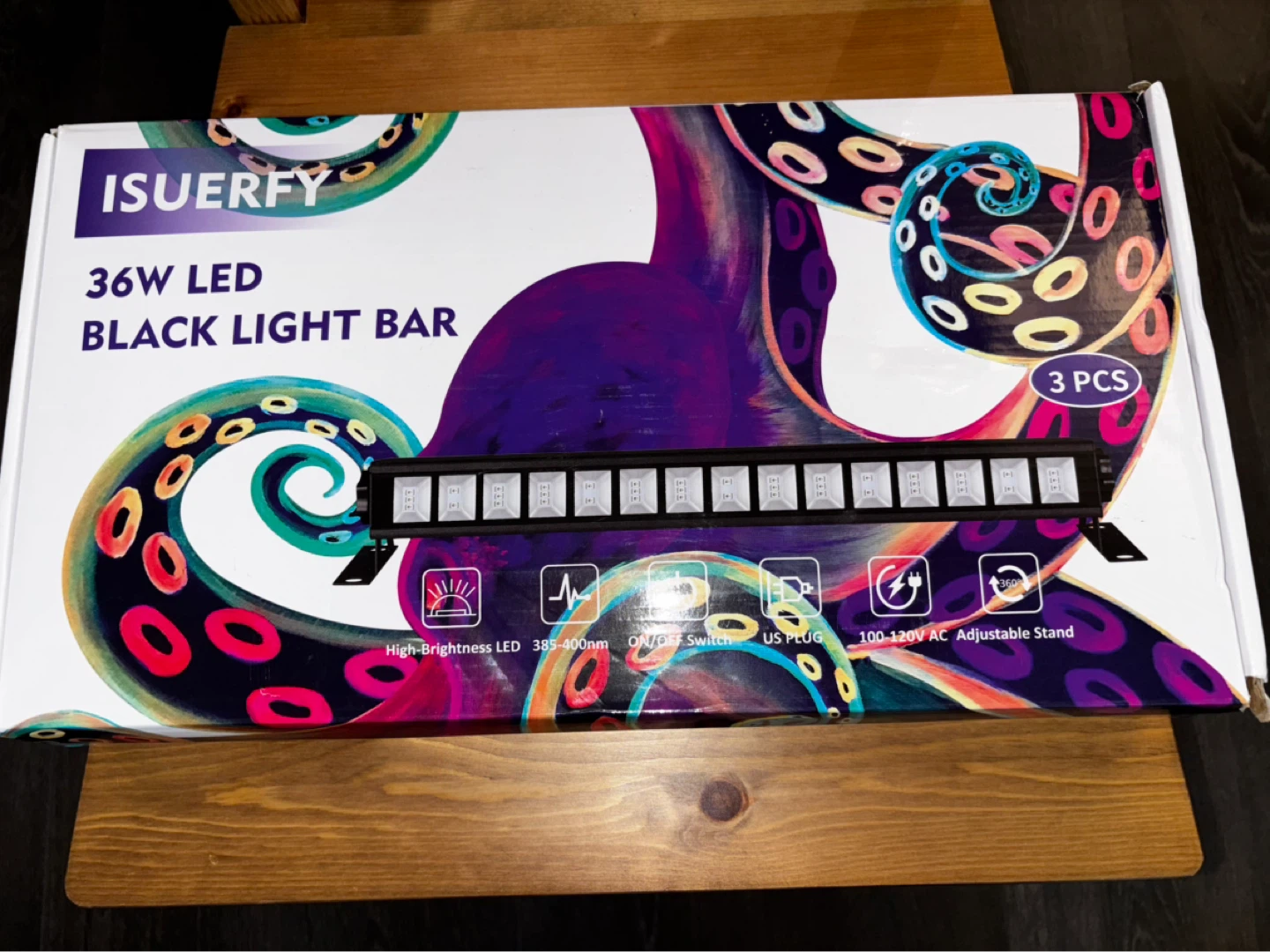 ISUERFY 36W LED Black Light Bar - 3 Pack - photo 2