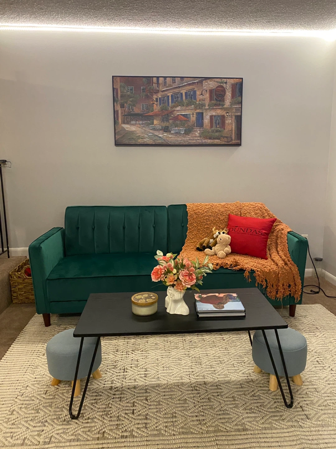 Emerald Green Tufted Loveseat Sofa Bed - photo 3