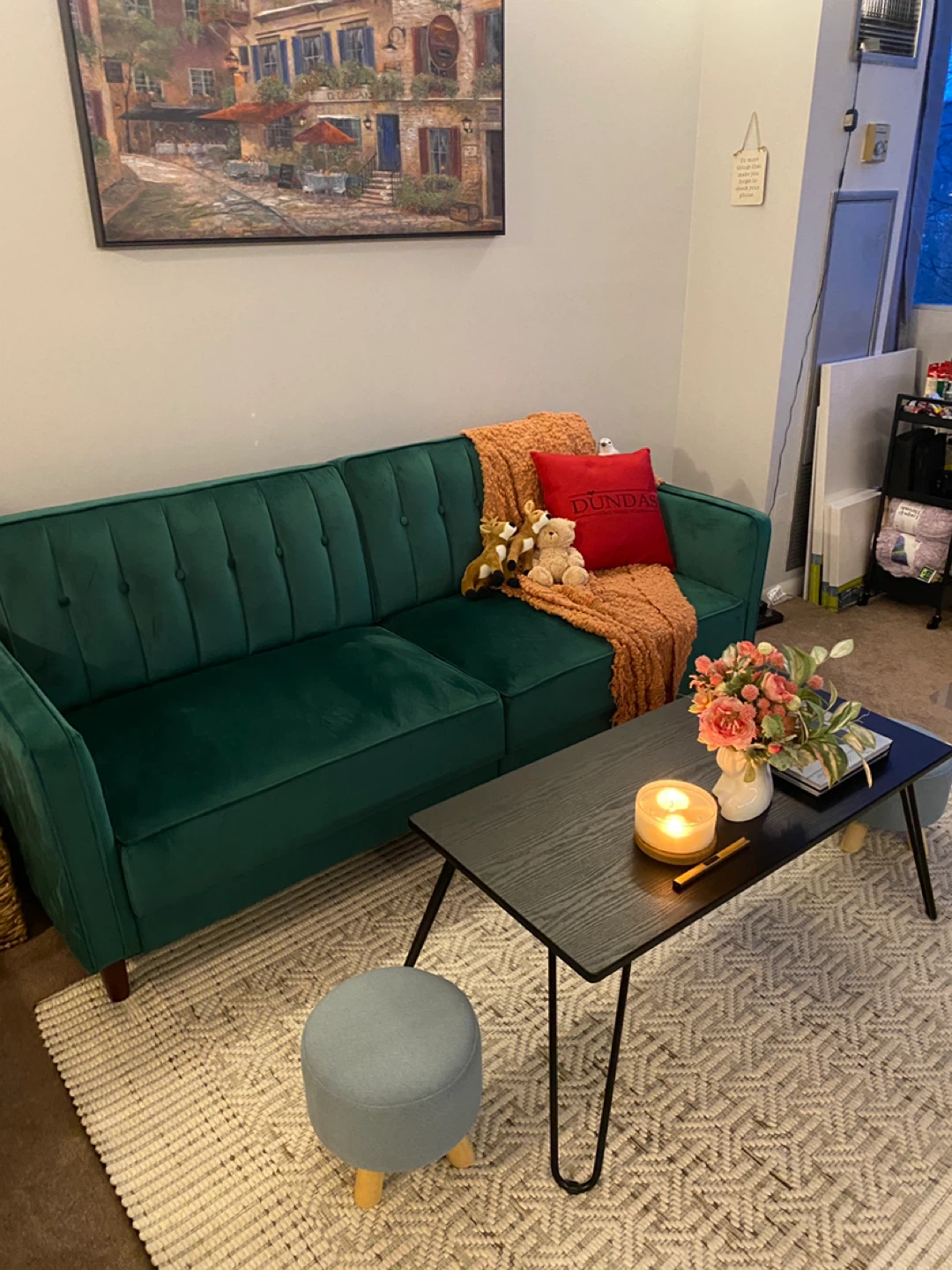 Emerald Green Tufted Loveseat Sofa Bed