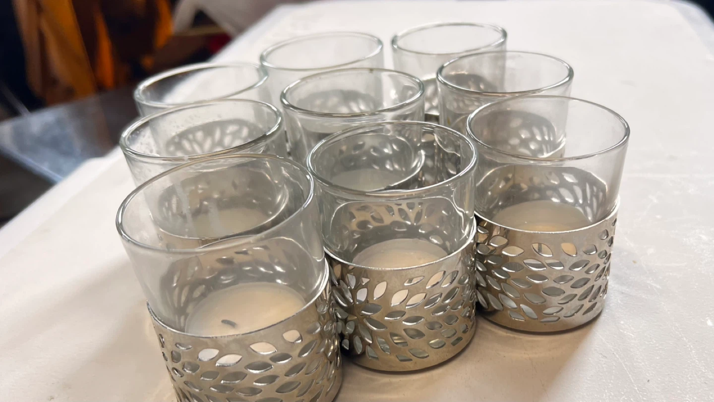 Set of 9 Glass Votive Candle Holders with Silver Metal Accents - photo 3