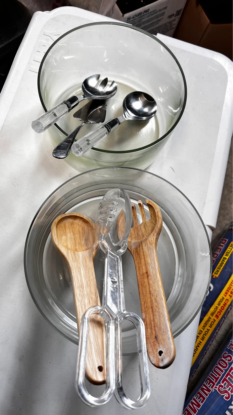 Glass Salad Bowl Set with Servers - photo 2