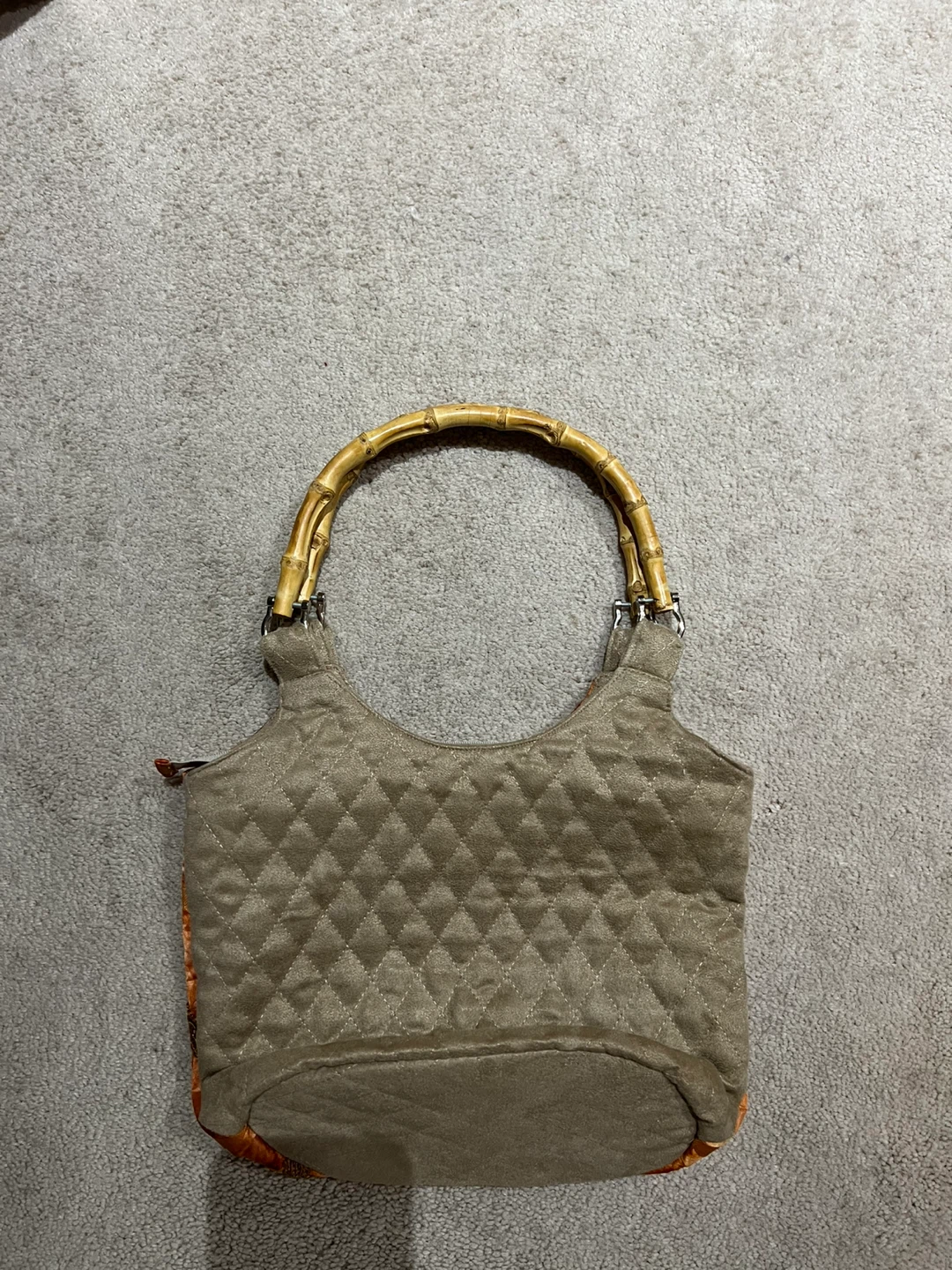 Orange & Brown Quilted Shoulder Bag with Bamboo Handles - photo 2