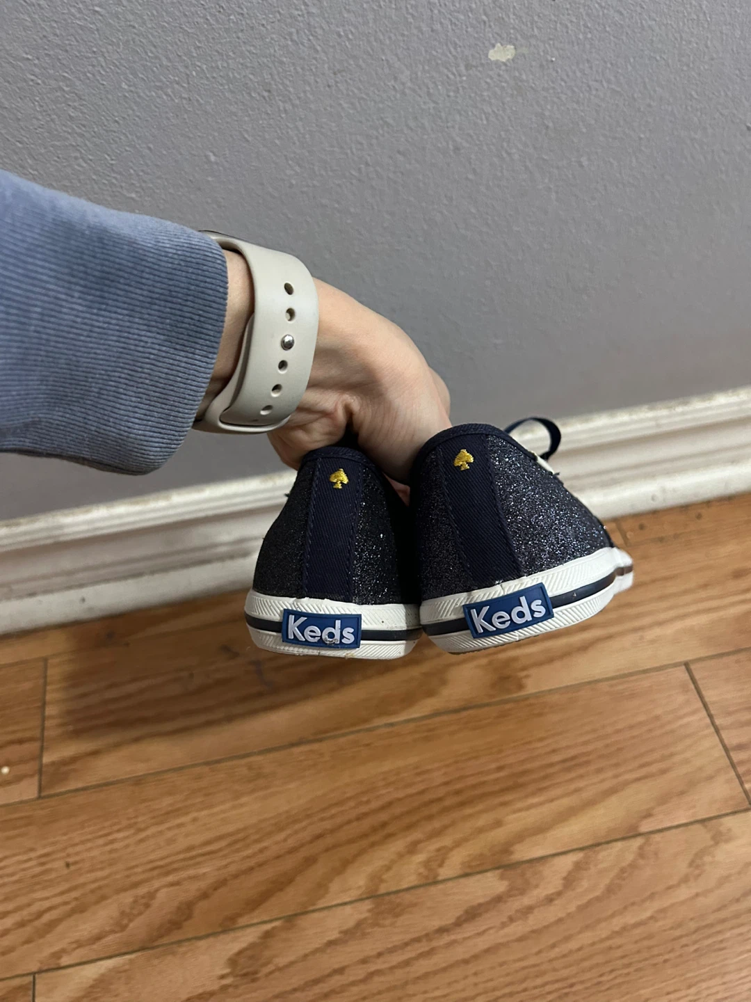 Brand New Size 5 Women Keds Navy Glitter Sneakers Ribbon Laces - photo 3
