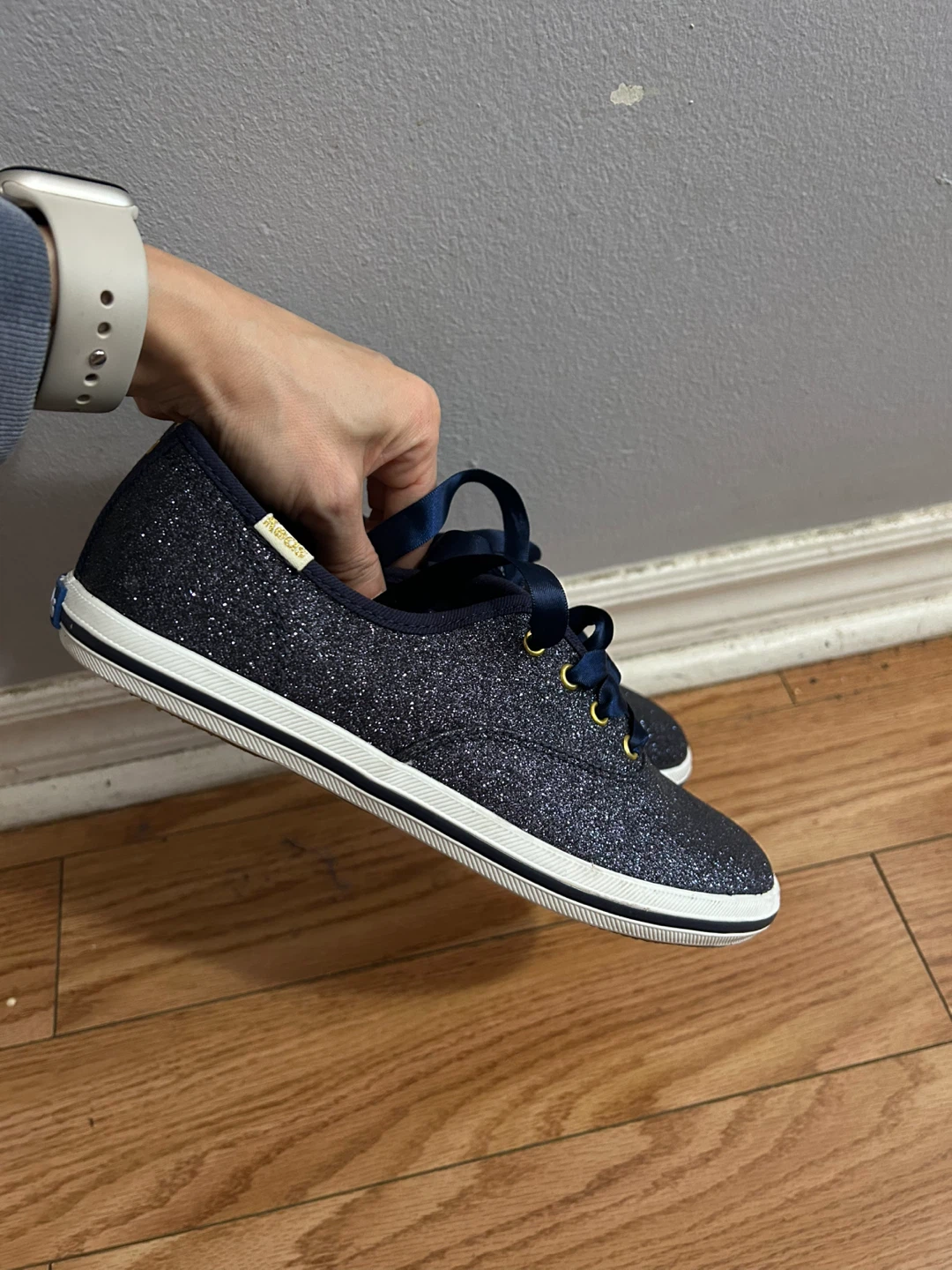 Brand New Size 5 Women Keds Navy Glitter Sneakers Ribbon Laces - photo 2