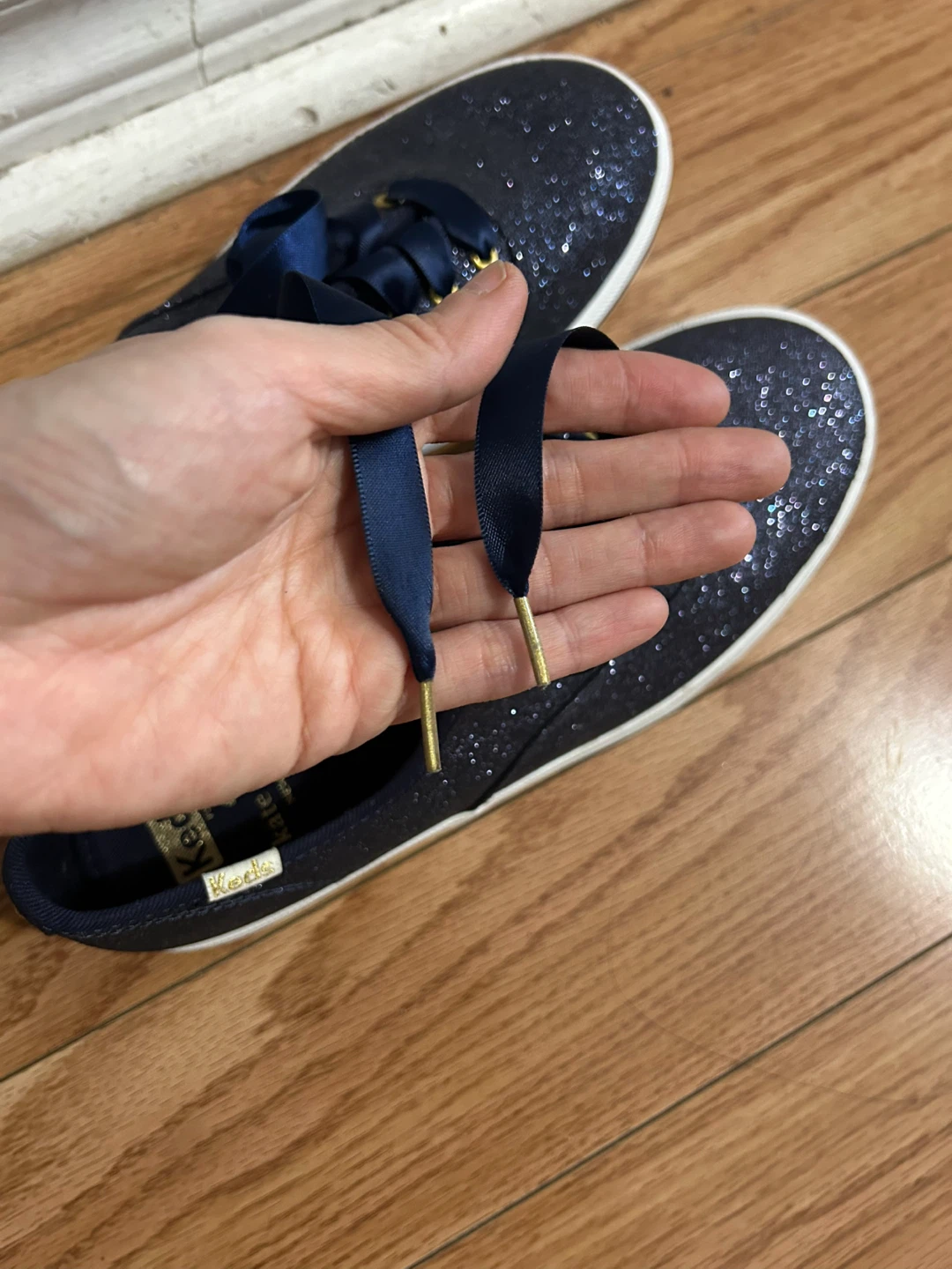 Brand New Size 5 Women Keds Navy Glitter Sneakers Ribbon Laces - photo 5