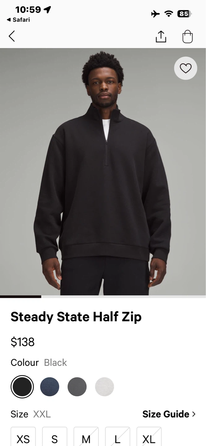 Lululemon Steady State Half Zip Sweatshirt Black XL