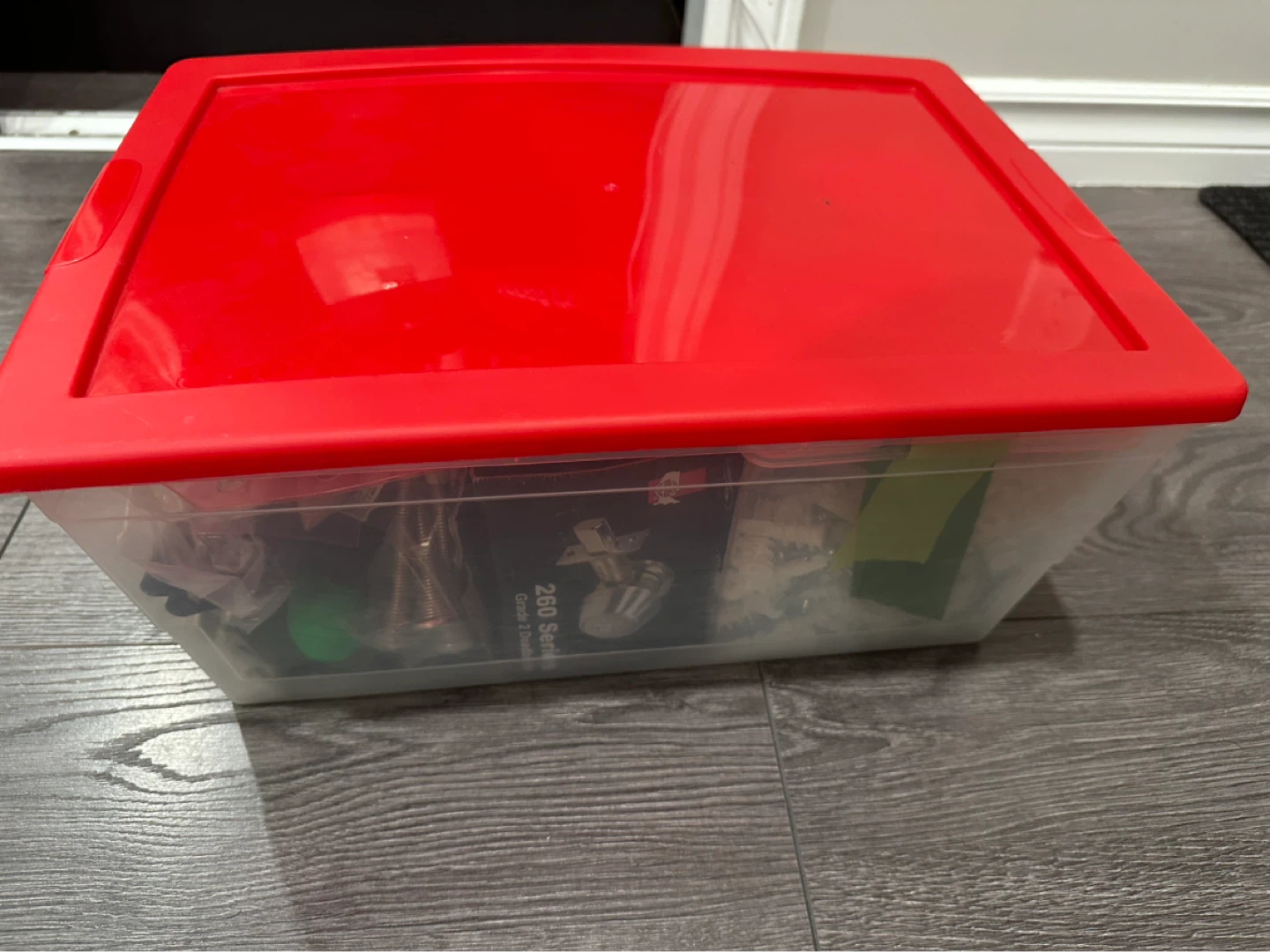 Assorted Tools and Hardware with Storage Bin