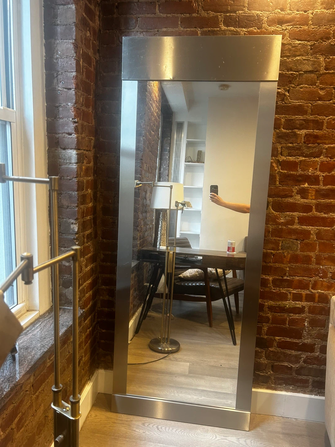 Industrial Floor Mirror in Brushed Steel
