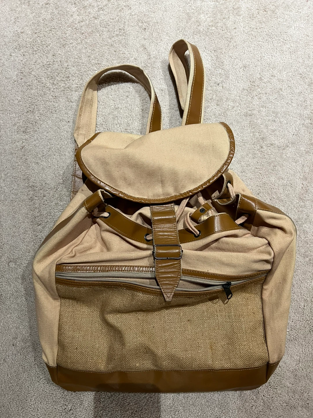 Canvas and Faux Leather Backpack