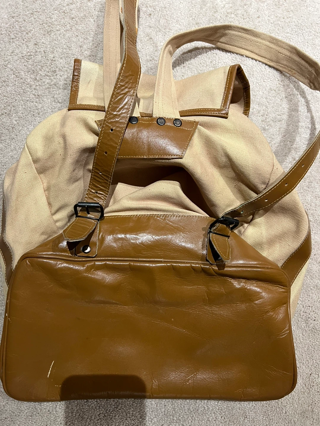 Canvas and Faux Leather Backpack - photo 2