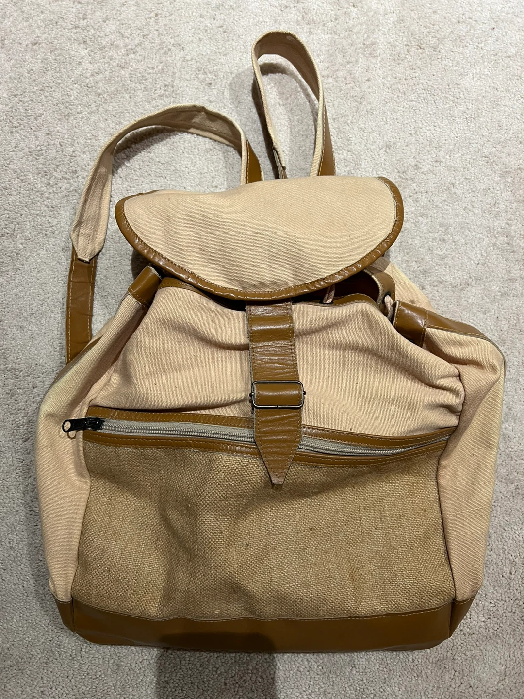 Canvas and Faux Leather Backpack - photo 4