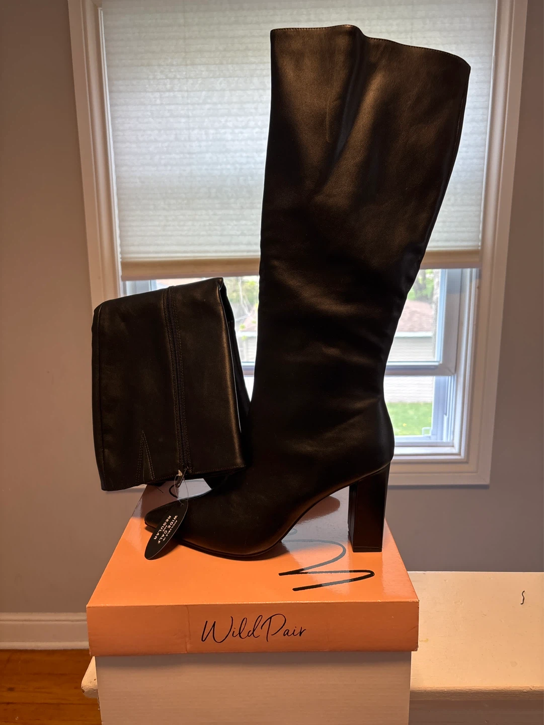 Wild Pair Black Faux Leather Knee-High Boots Size 10M