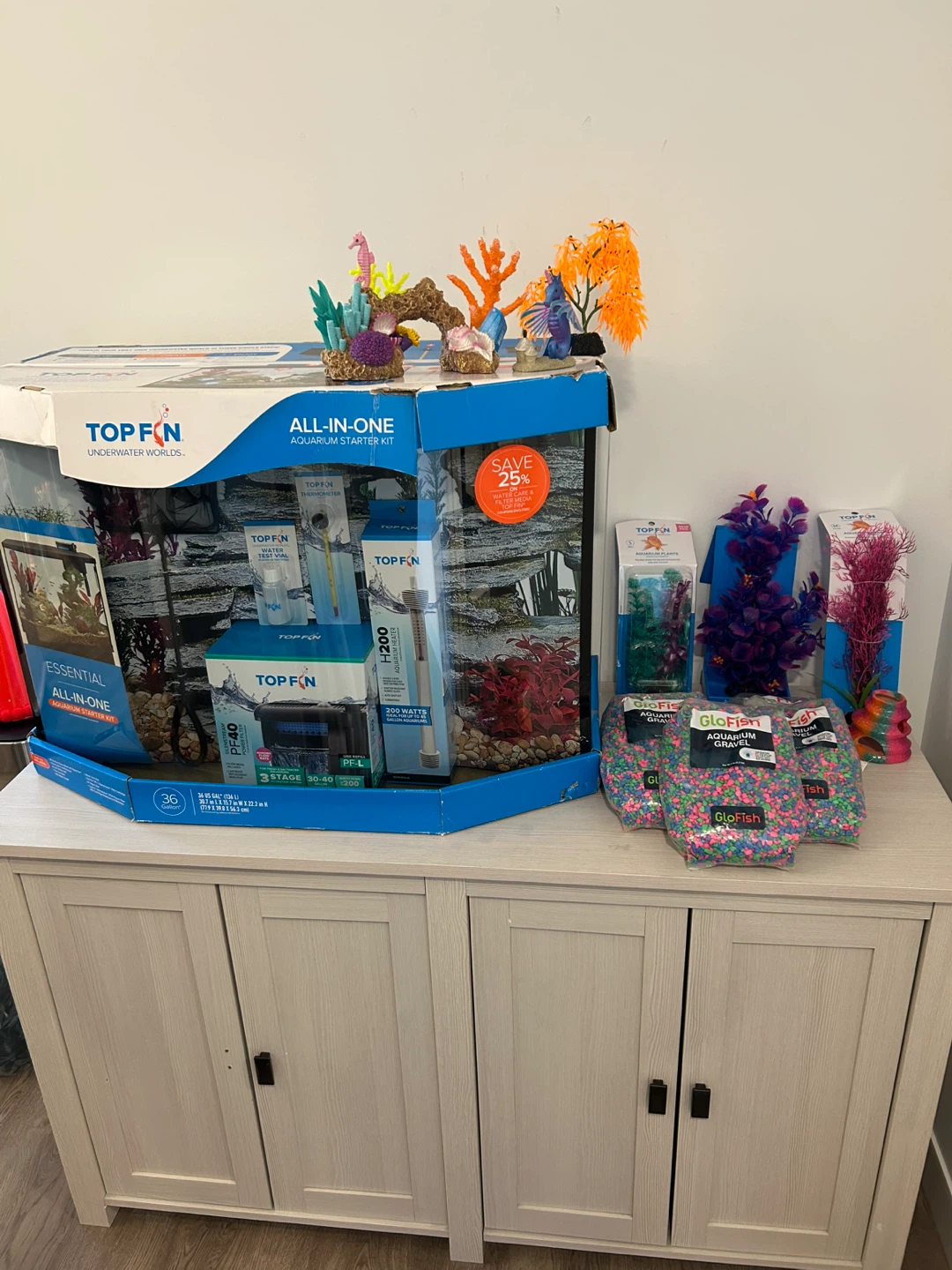 Top Fin 36 Gallon Aquarium Starter Kit and extra accessories