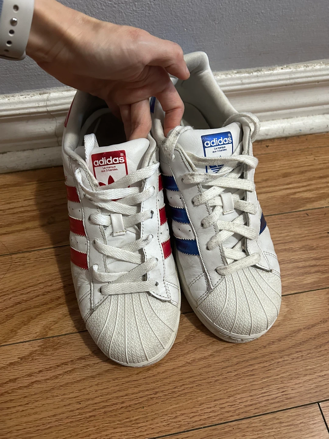 Size 7.5 Women Adidas Superstar Shoes  Red and Blue Accents - photo 2