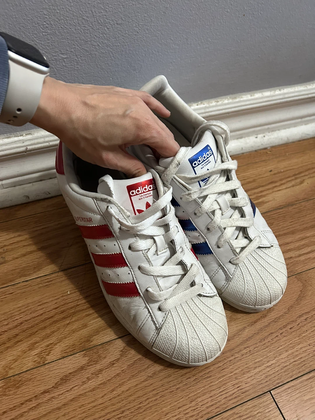 Size 7.5 Women Adidas Superstar Shoes  Red and Blue Accents