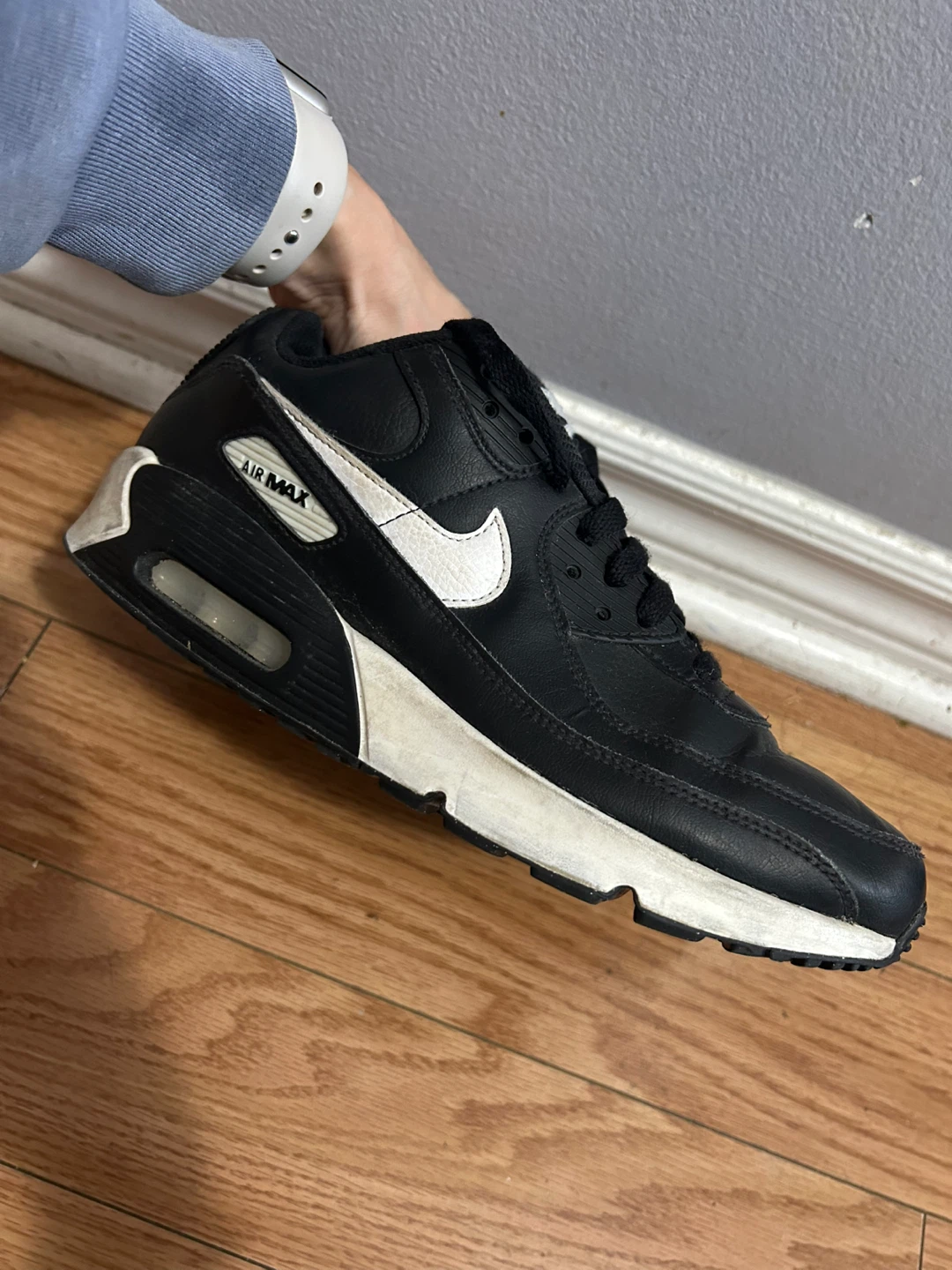 Size 6Y Kids Nike Air Max 90 Black White Sneakers