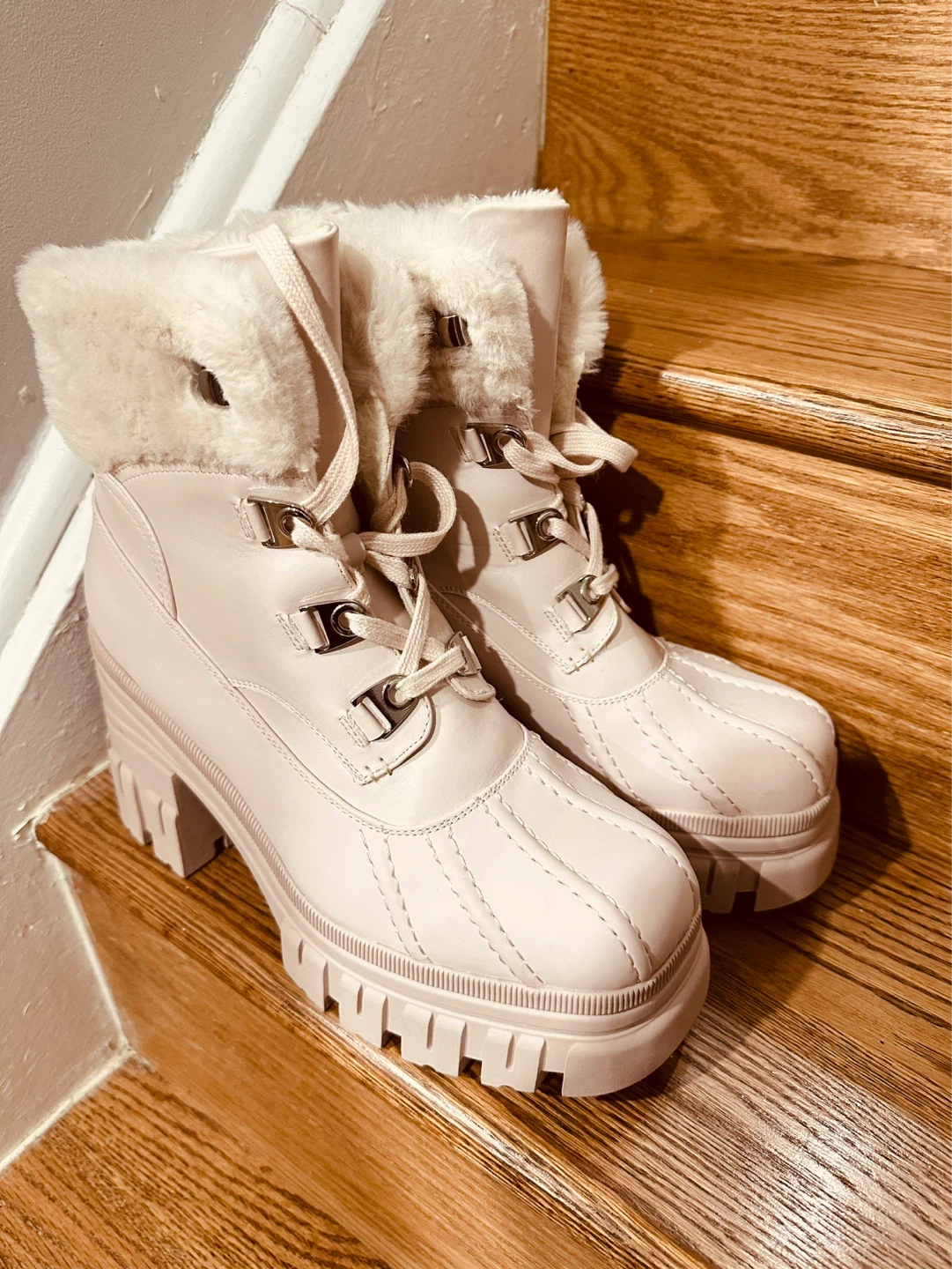 Light Pink Faux Fur Lined Winter Boots