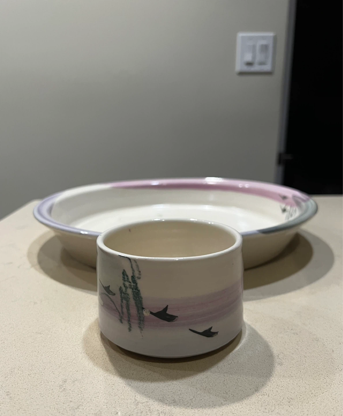 Vintage Handmade Ceramic Serving Platter with Dip Bowl - photo 3