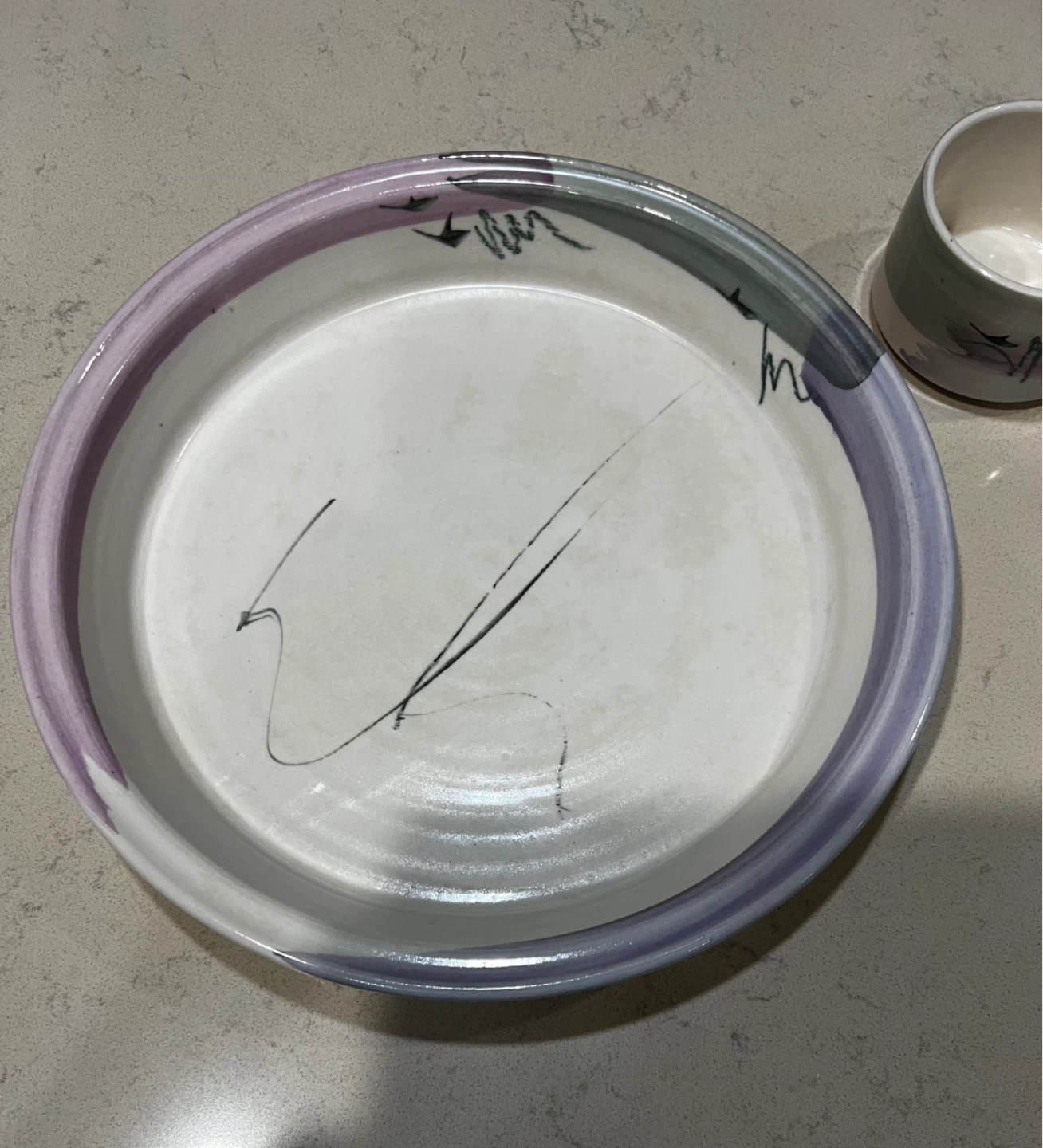 Vintage Handmade Ceramic Serving Platter with Dip Bowl - photo 2