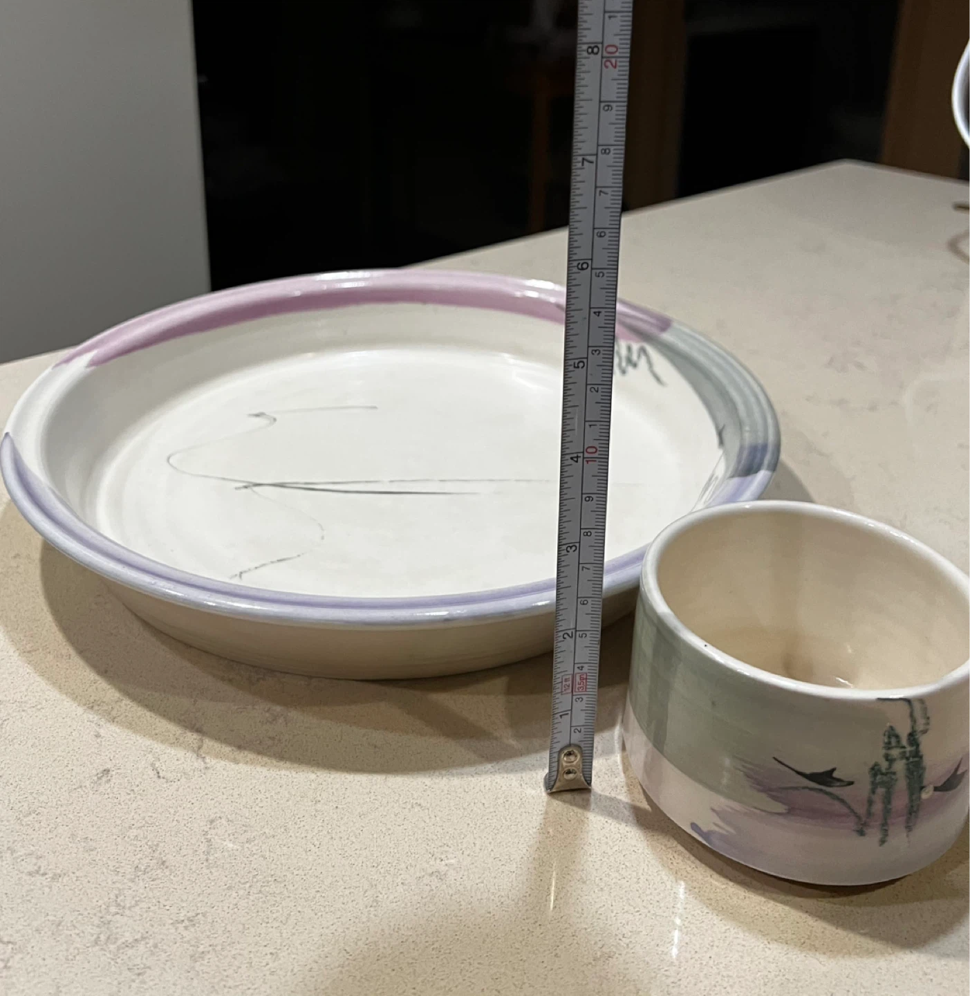 Vintage Handmade Ceramic Serving Platter with Dip Bowl - photo 4