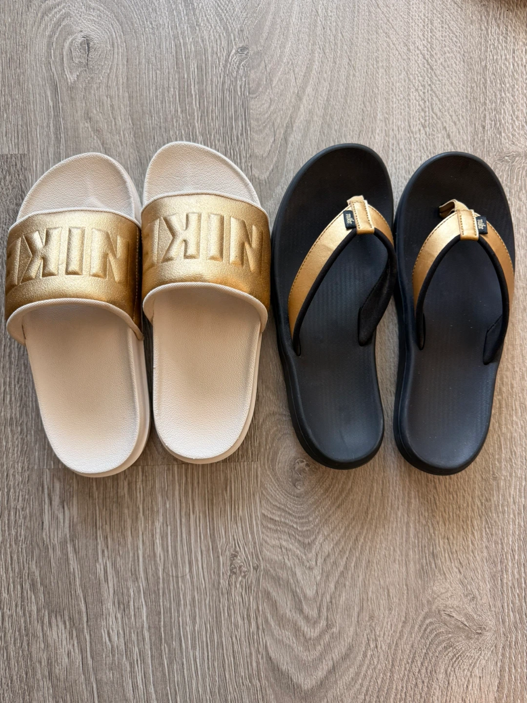Nike Slides & Flip Flops - Gold and Black