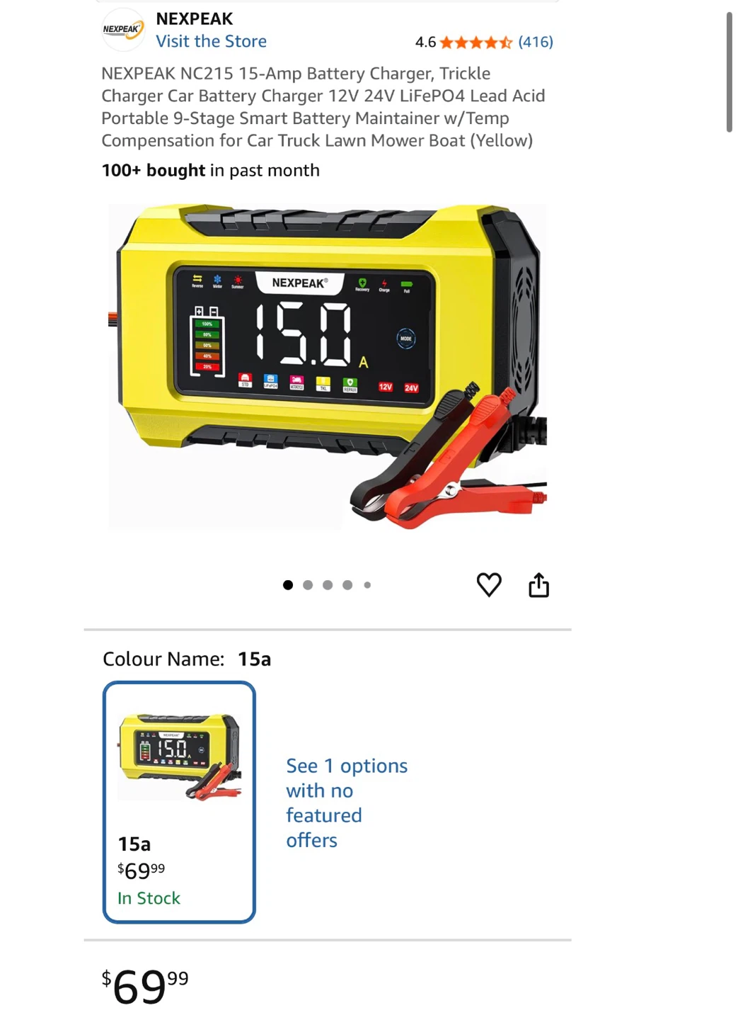 NEXPEAK NC215 12V/24V Battery Charger/Maintainer