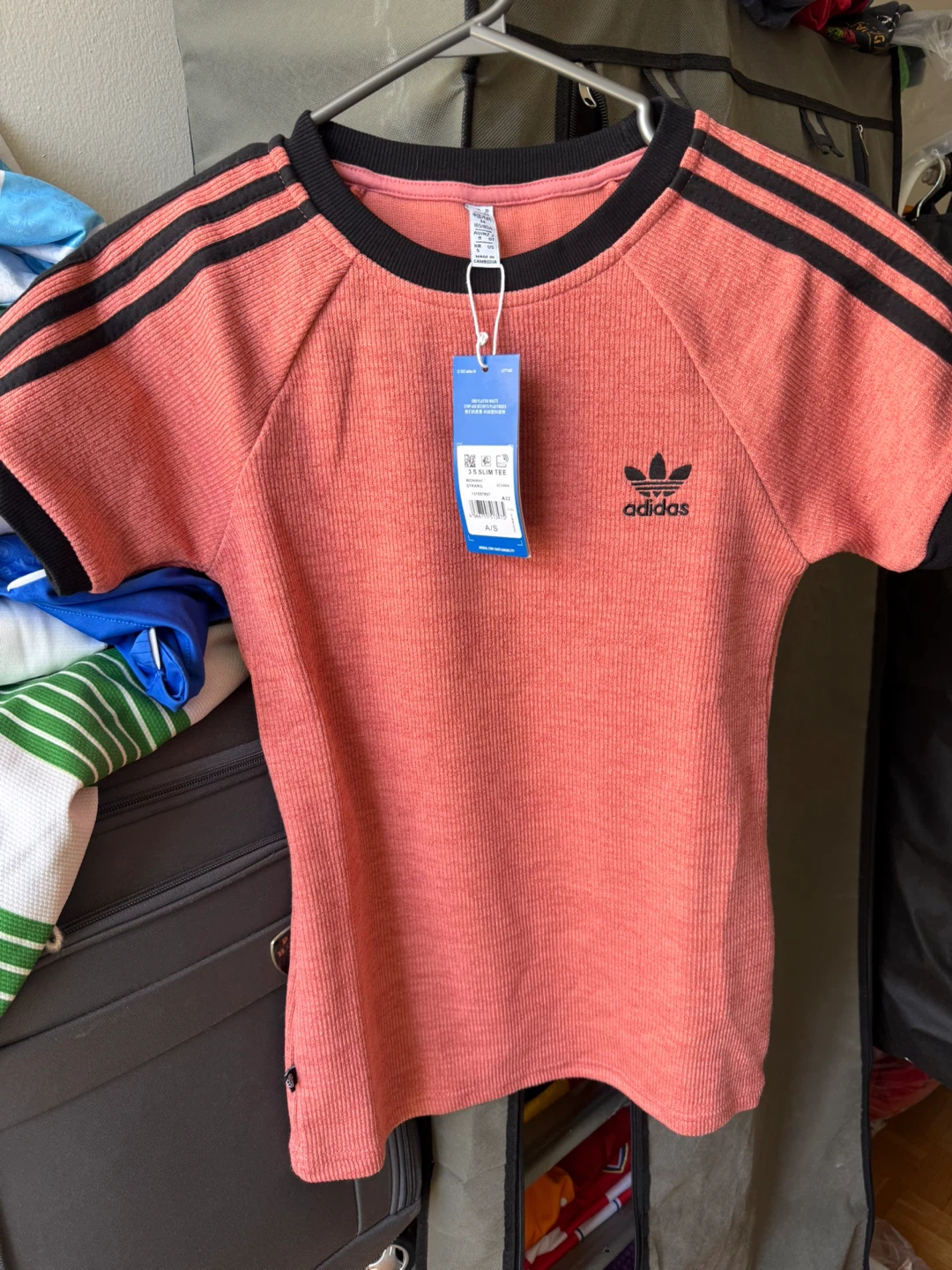 Adidas 3-Stripes T-Shirt - Coral, Small size - photo 2