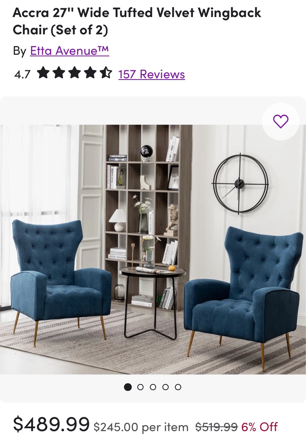 Etta Avenue "Accra" 27" Wide Tufted Velvet Wingback Chairs
