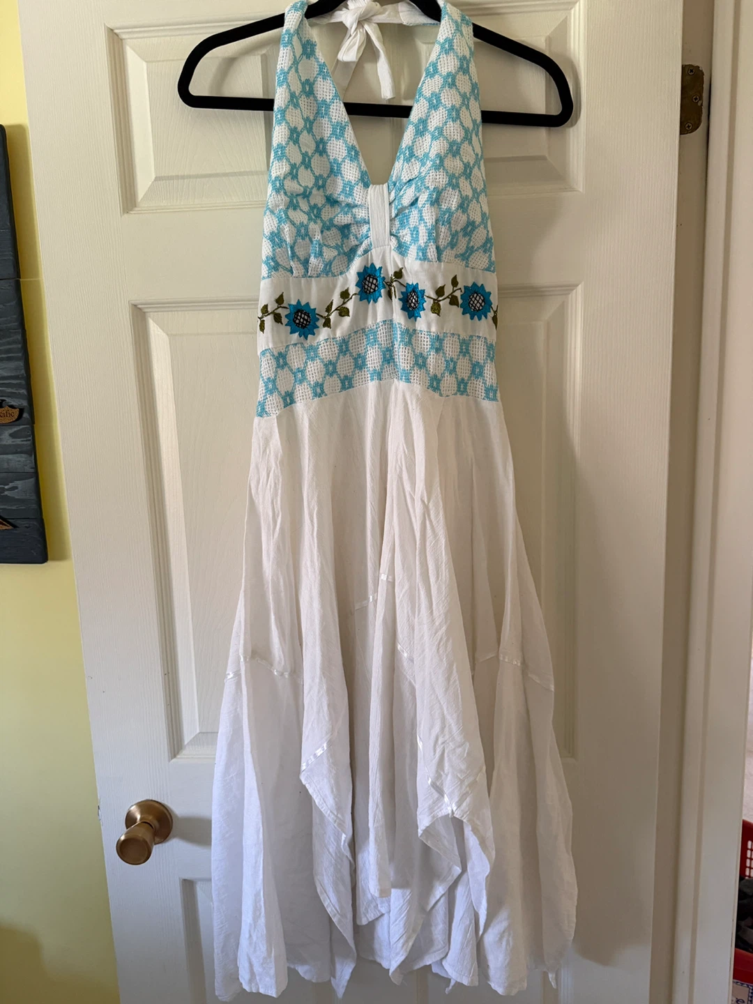 White and Blue Halter Dress