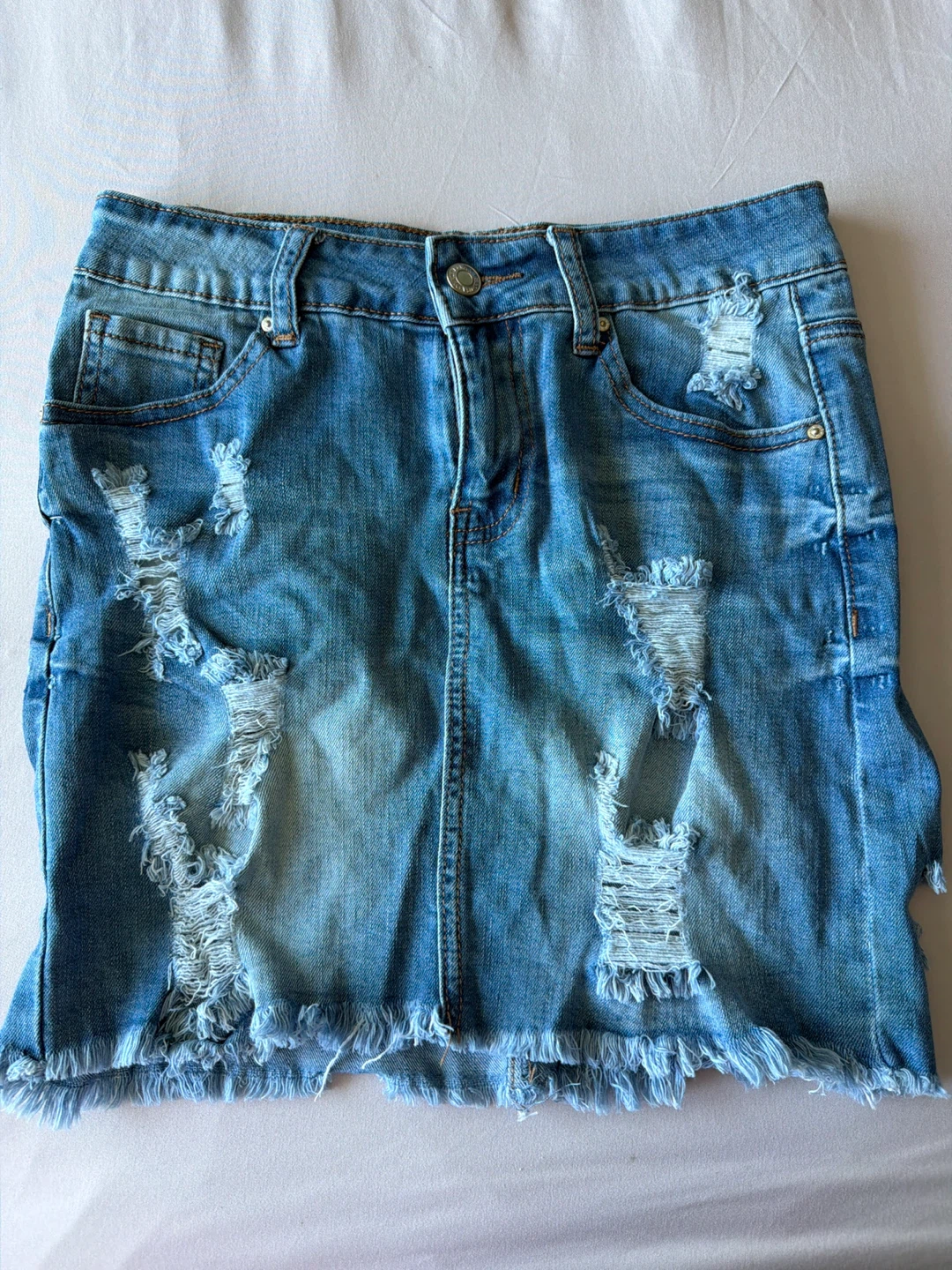 Distressed Denim Mini Skirt
