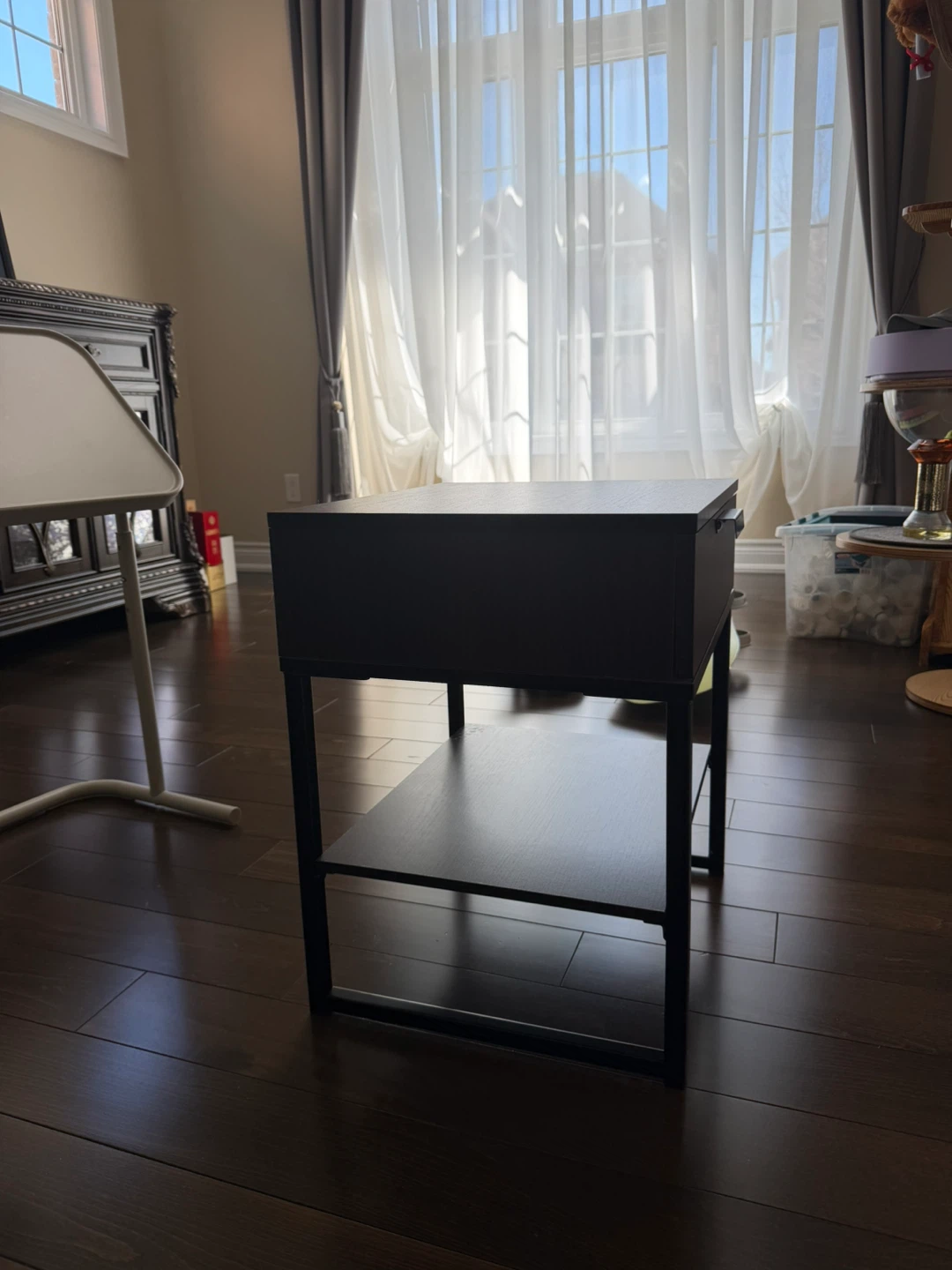 Dark Wood Side Table with Drawer and Shelf - photo 2