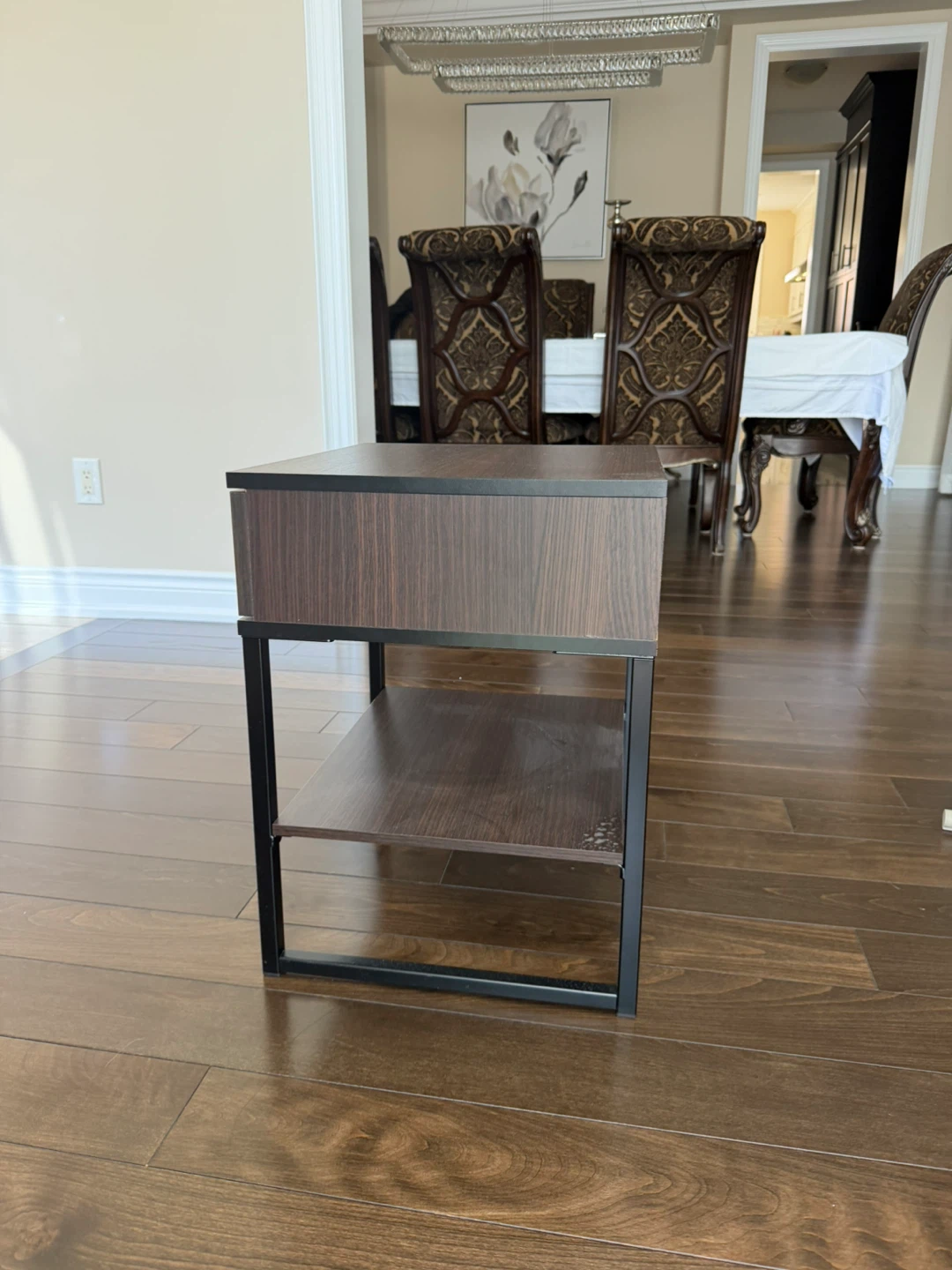 Dark Wood Side Table with Drawer and Shelf - photo 3