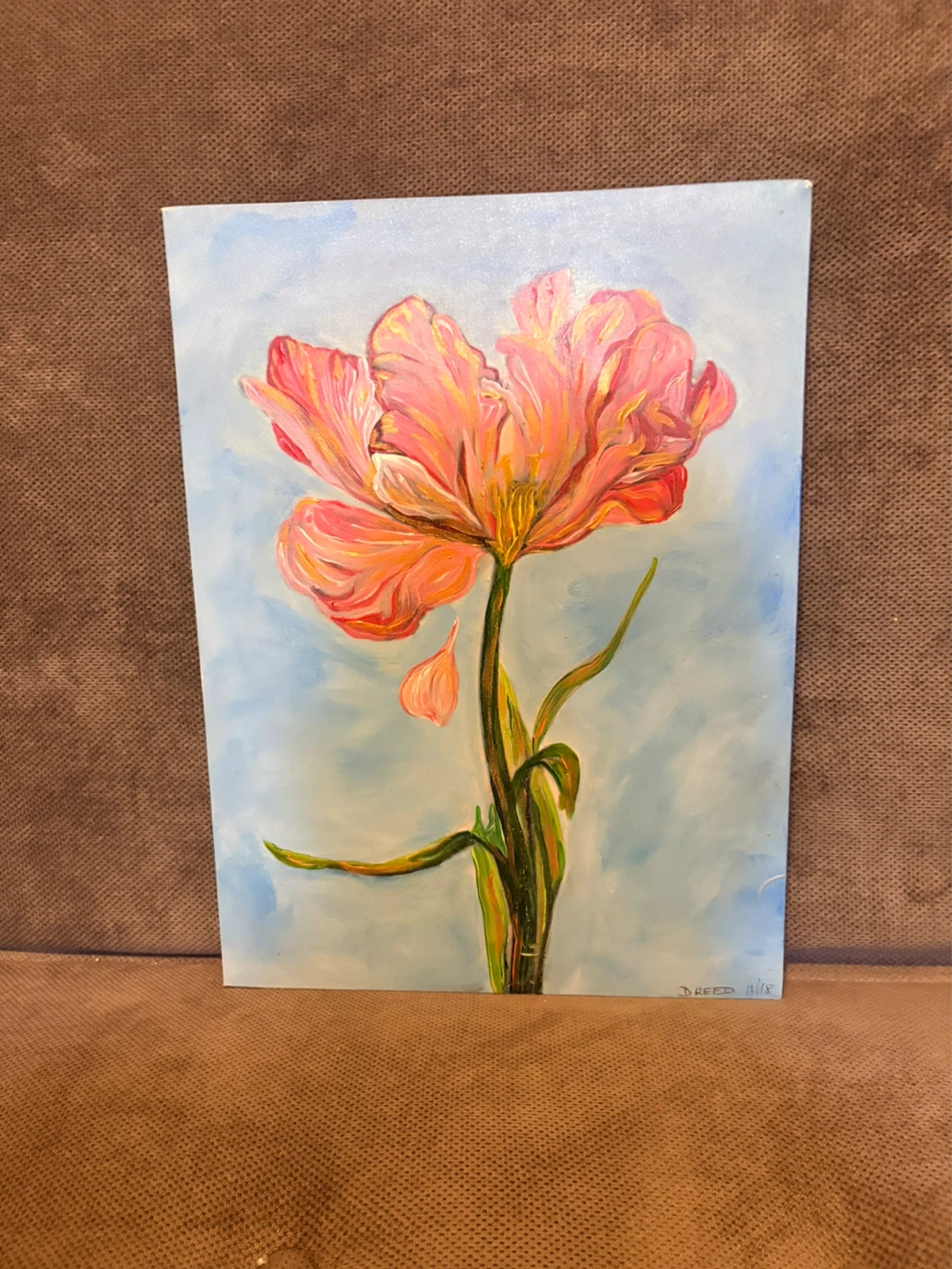 SUNDAY SALE! Original  Painting of Pink Tulip