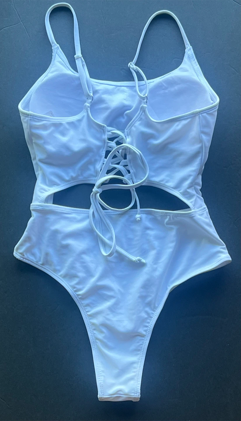 One-Piece Swimsuit with Lace-Up Back - photo 2