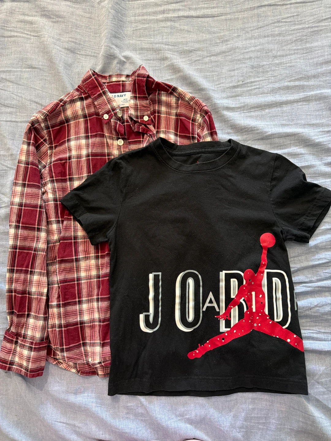 Old Navy Plaid Shirt & Jordan T-Shirt