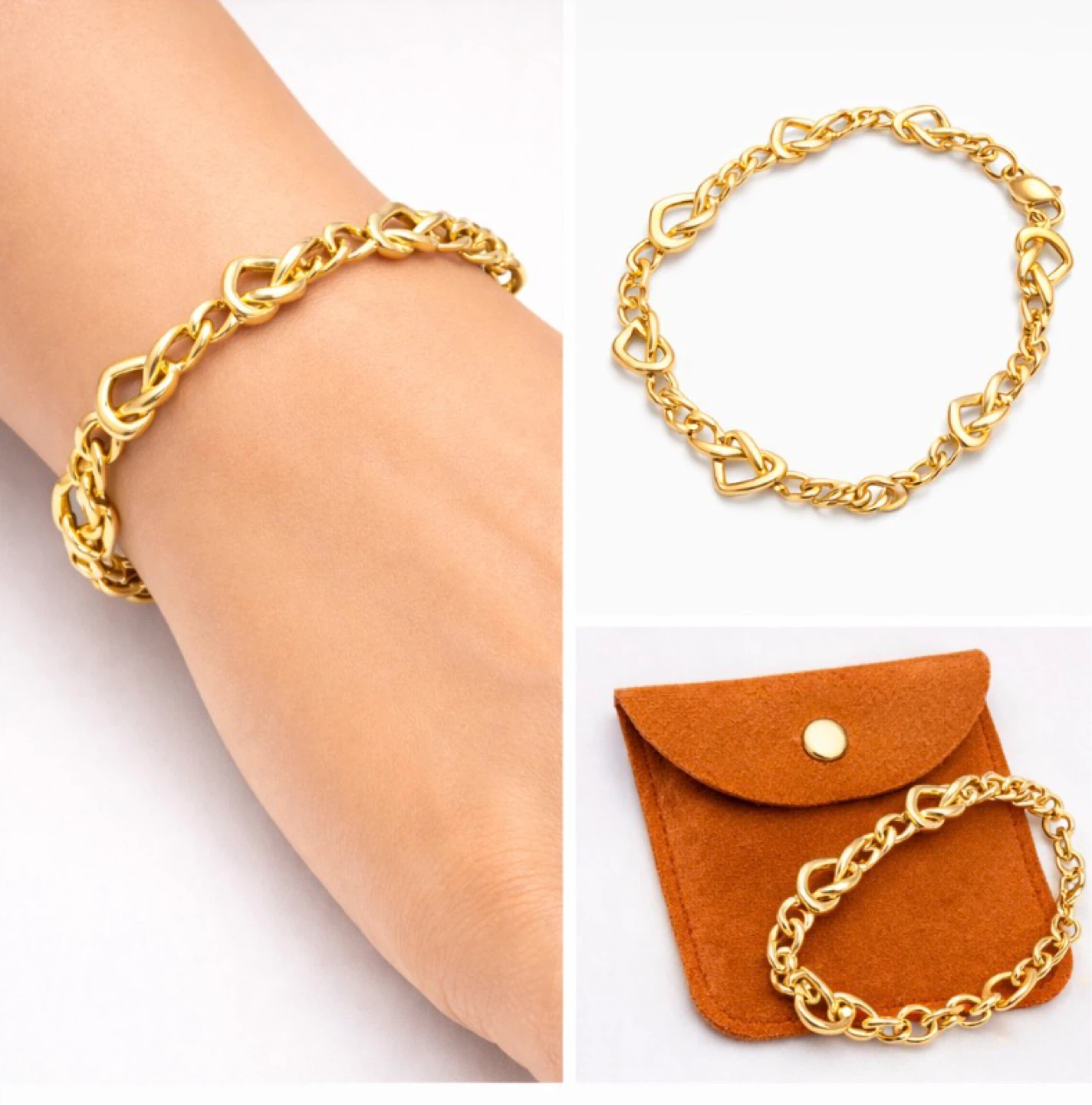 Gold bracelet 14K gold rhodium with Heart Links - photo 2
