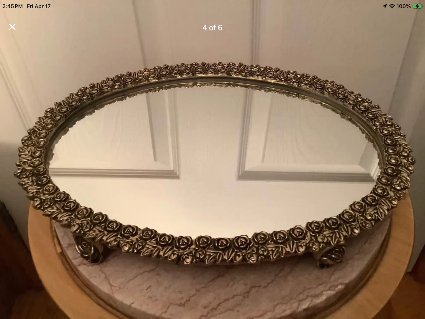 Vtg Four Footed Brass Oval Vanity Dresser Mirror 🐞 - photo 4