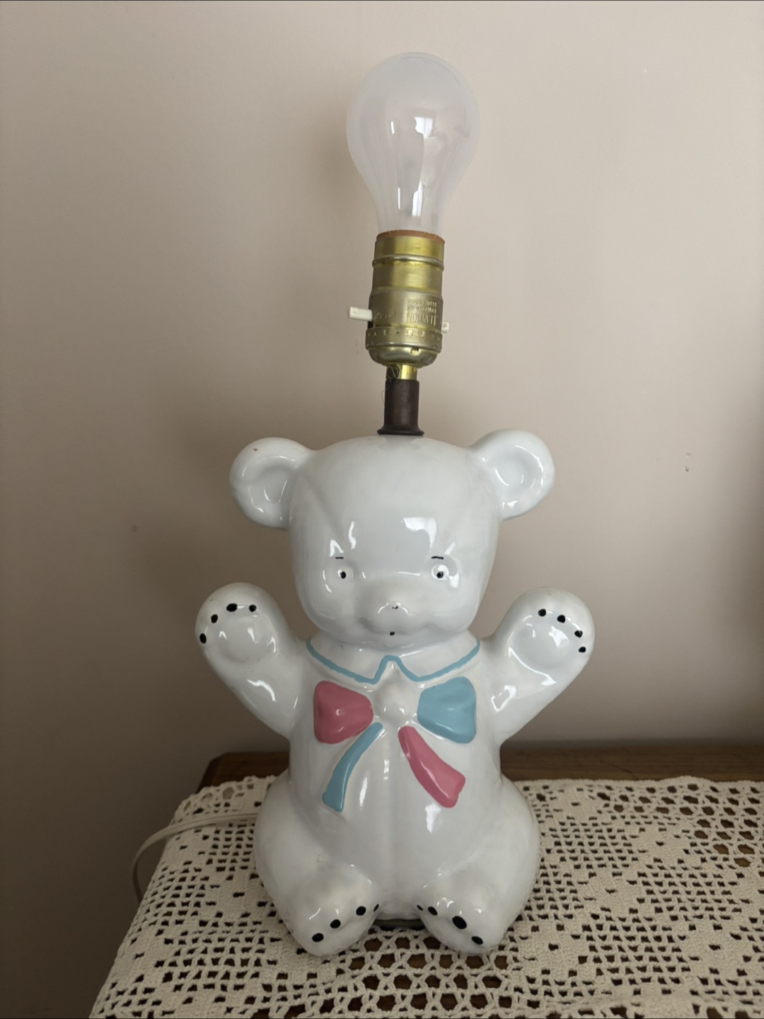 Vintage Ceramic Teddy Bear Lamp