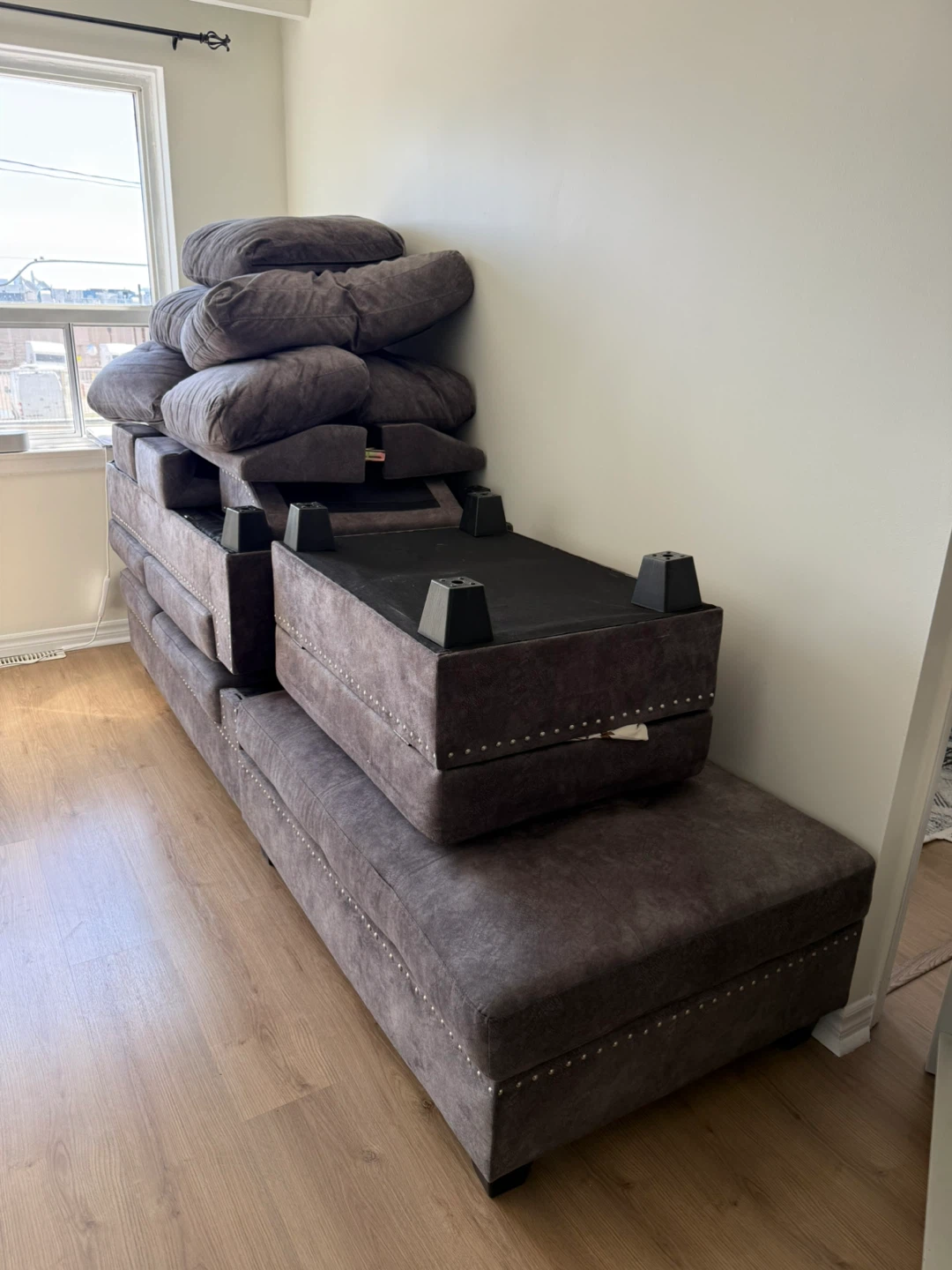 Modular Grey Sectional Sofa with Storage Ottoman - photo 3