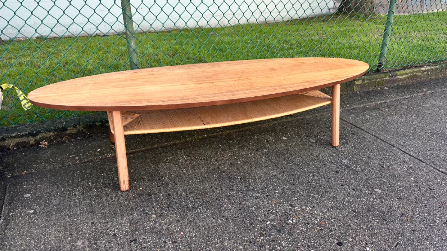 Oval Coffee Table with Rattan Shelf