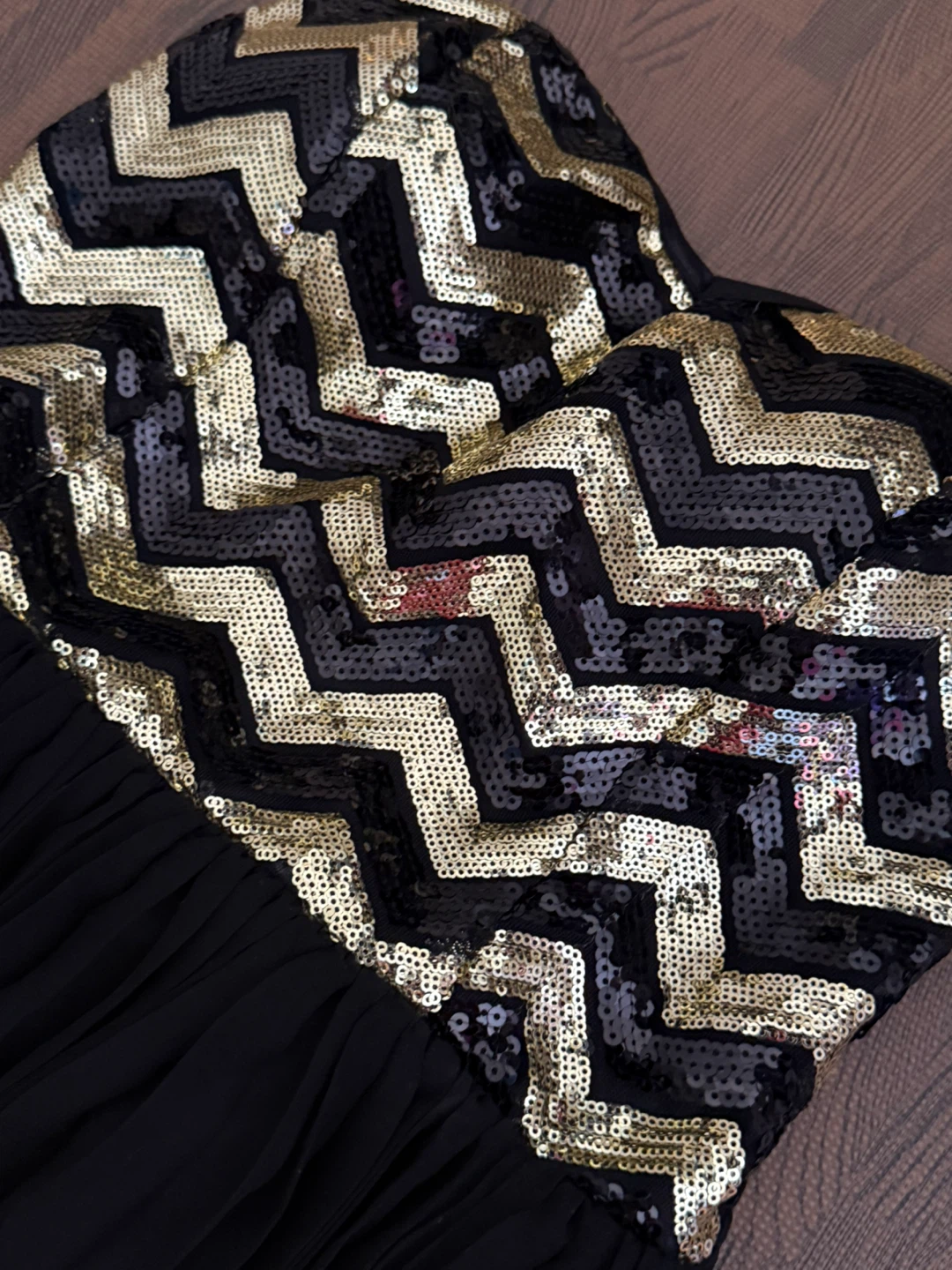 Black Strapless Sequined Chevron Dress - photo 5