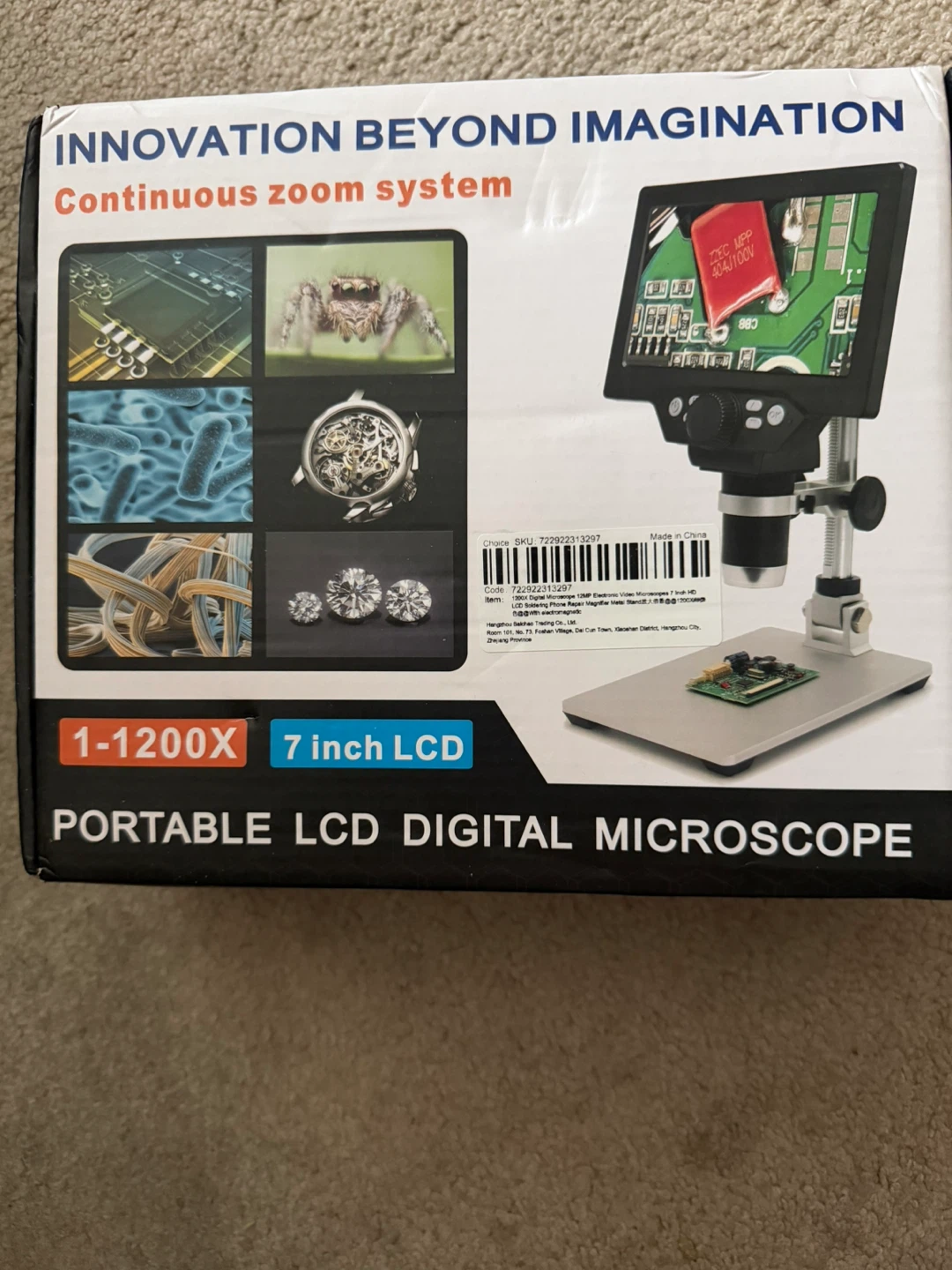 Portable LCD Digital Microscope 1-1200X 7 inch LCD