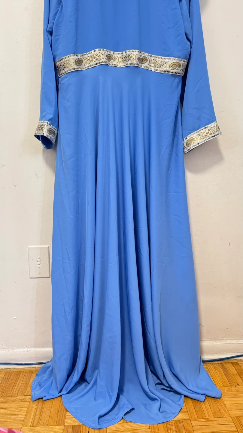 Blue Ruffle Neck Maxi Dress