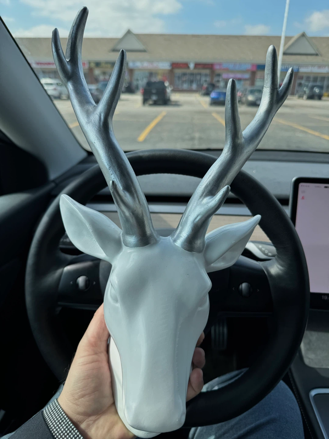 White Deer Head Wall Decor with Silver Antlers
