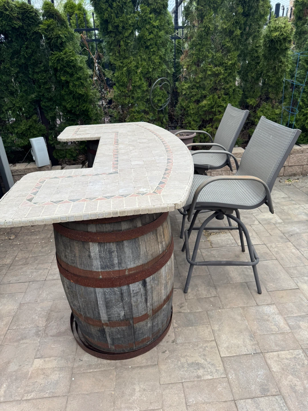 Barrel Bar with Tiled Countertop