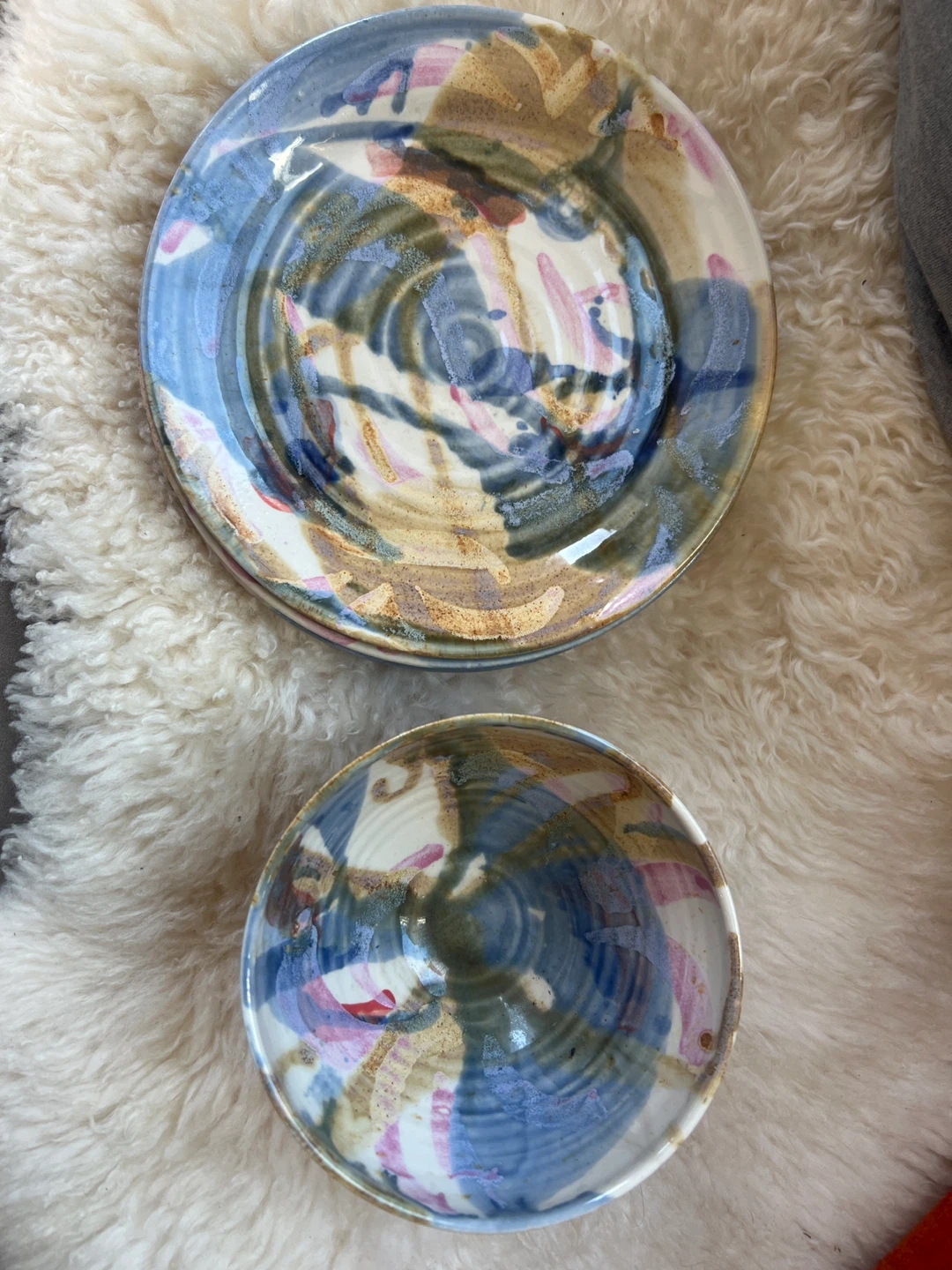 Hand-Painted Ceramic Bowl and Side plates