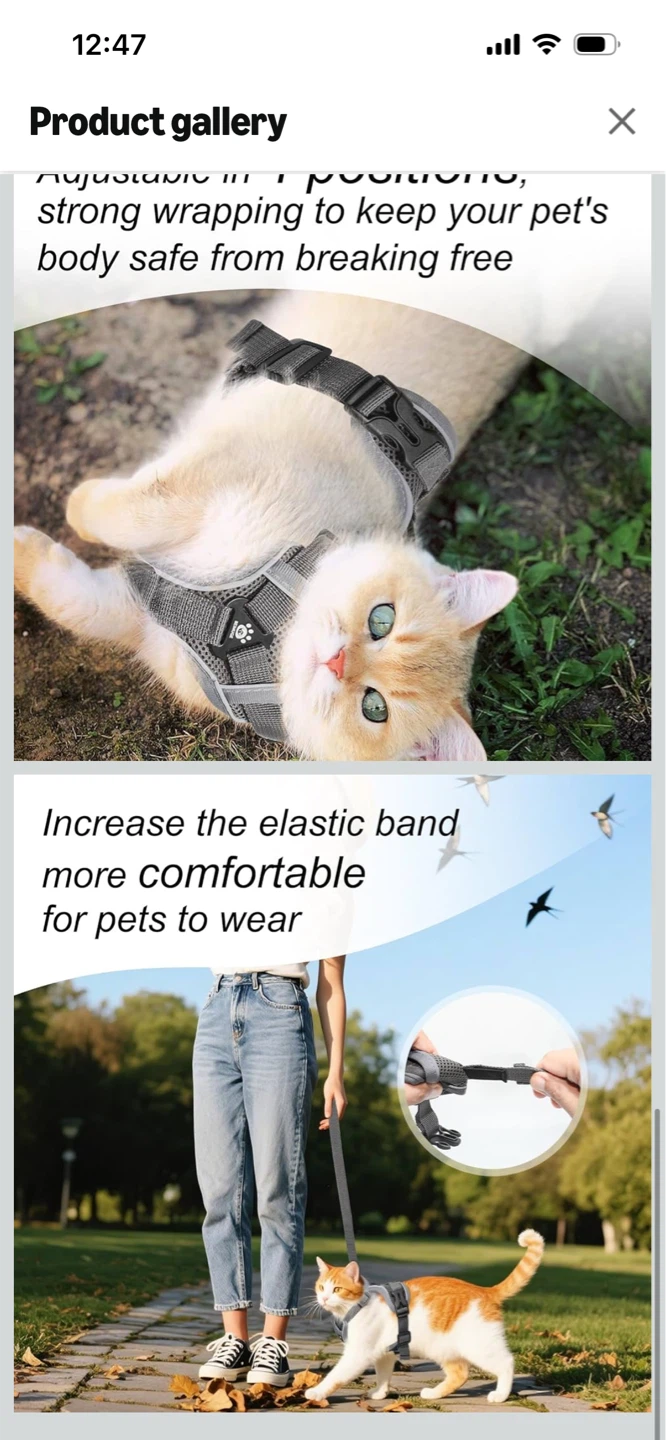 Adjustable Cat and Dog Harness and Leash Set (Grey XL) - photo 5